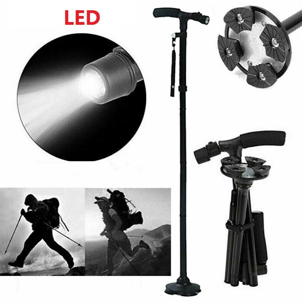 5-Levels Adjustable Height Walking Stick Portable Foldable Cane Travel Camping Hiking Walking Cane w/LED Light (US Logistics For USPS/DHL/Fedex/UPS. No designated logistics accepted,TK/TMEU only For self-pickup)