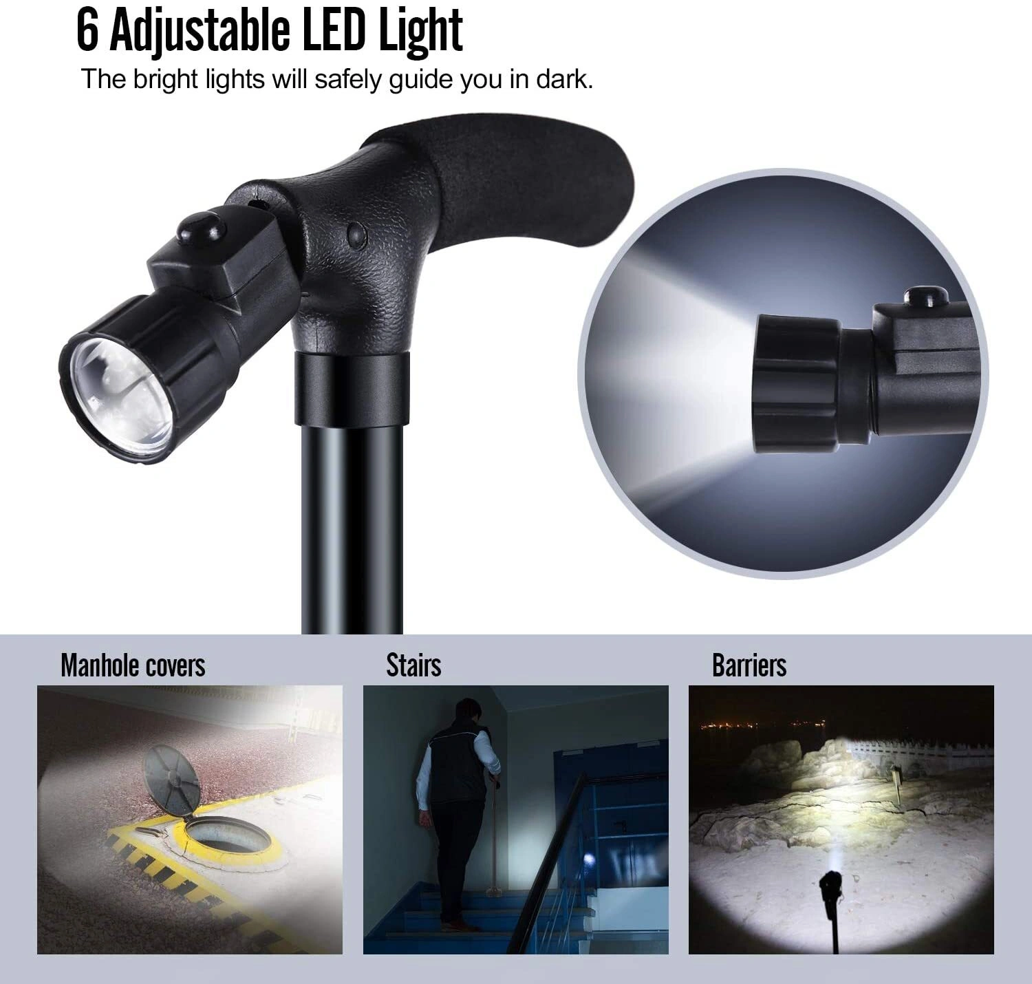 5-Levels Adjustable Height Walking Stick Portable Foldable Cane Travel Camping Hiking Walking Cane w/LED Light (US Logistics For USPS/DHL/Fedex/UPS. No designated logistics accepted,TK/TMEU only For self-pickup) view 10