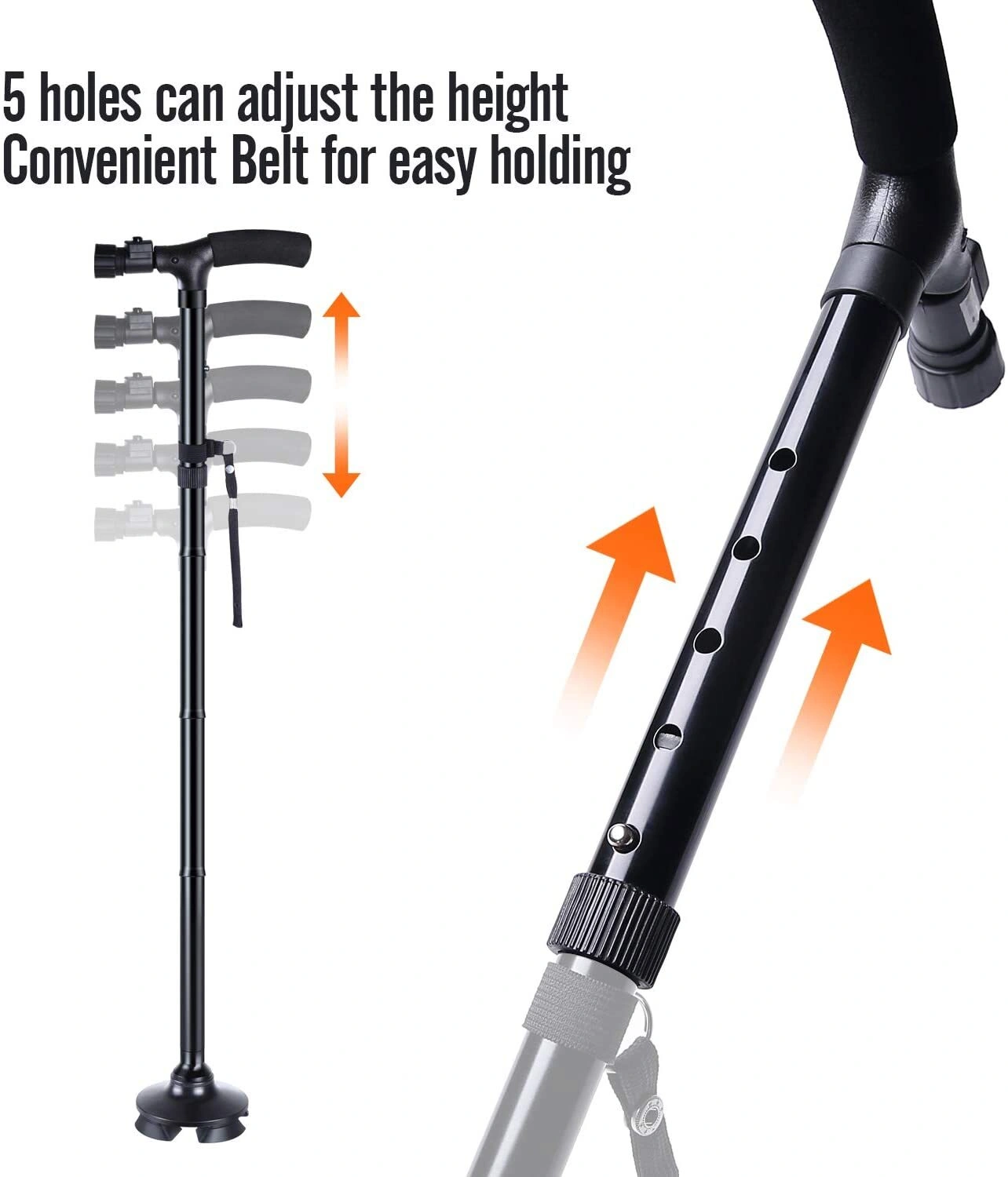 5-Levels Adjustable Height Walking Stick Portable Foldable Cane Travel Camping Hiking Walking Cane w/LED Light (US Logistics For USPS/DHL/Fedex/UPS. No designated logistics accepted,TK/TMEU only For self-pickup) view 3