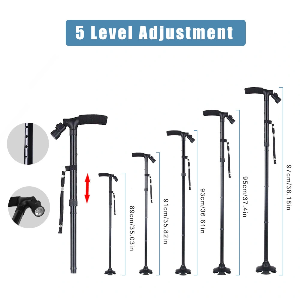 5-Levels Adjustable Height Walking Stick Portable Foldable Cane Travel Camping Hiking Walking Cane w/LED Light (US Logistics For USPS/DHL/Fedex/UPS. No designated logistics accepted,TK/TMEU only For self-pickup) view 8