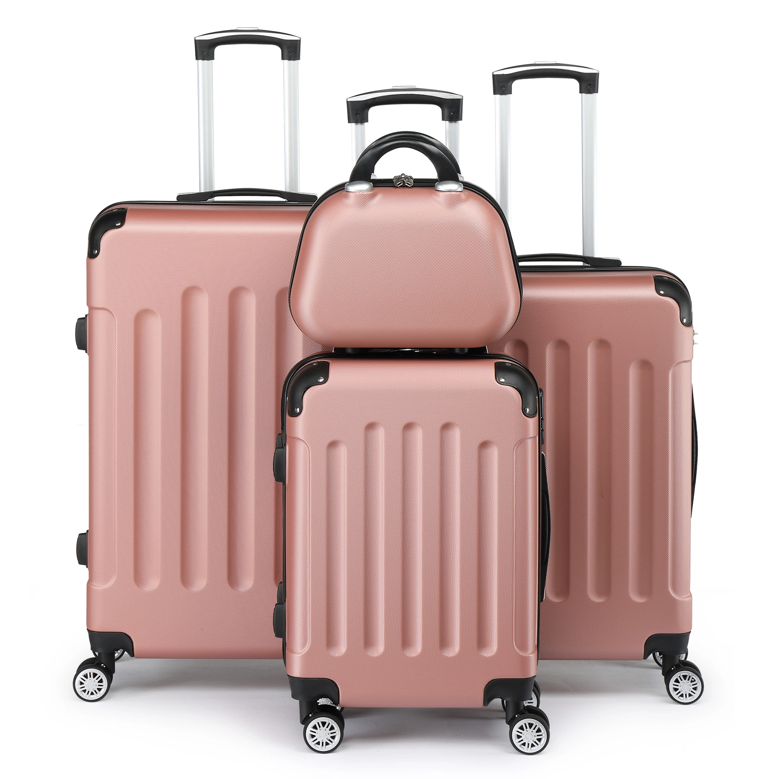 4-Piece ABS Luggage Set 20in+24in+28in+12in Handbag, Corner-Protected Hard Shell, Steel Telescopic Handle, Trendy Rose Gold
