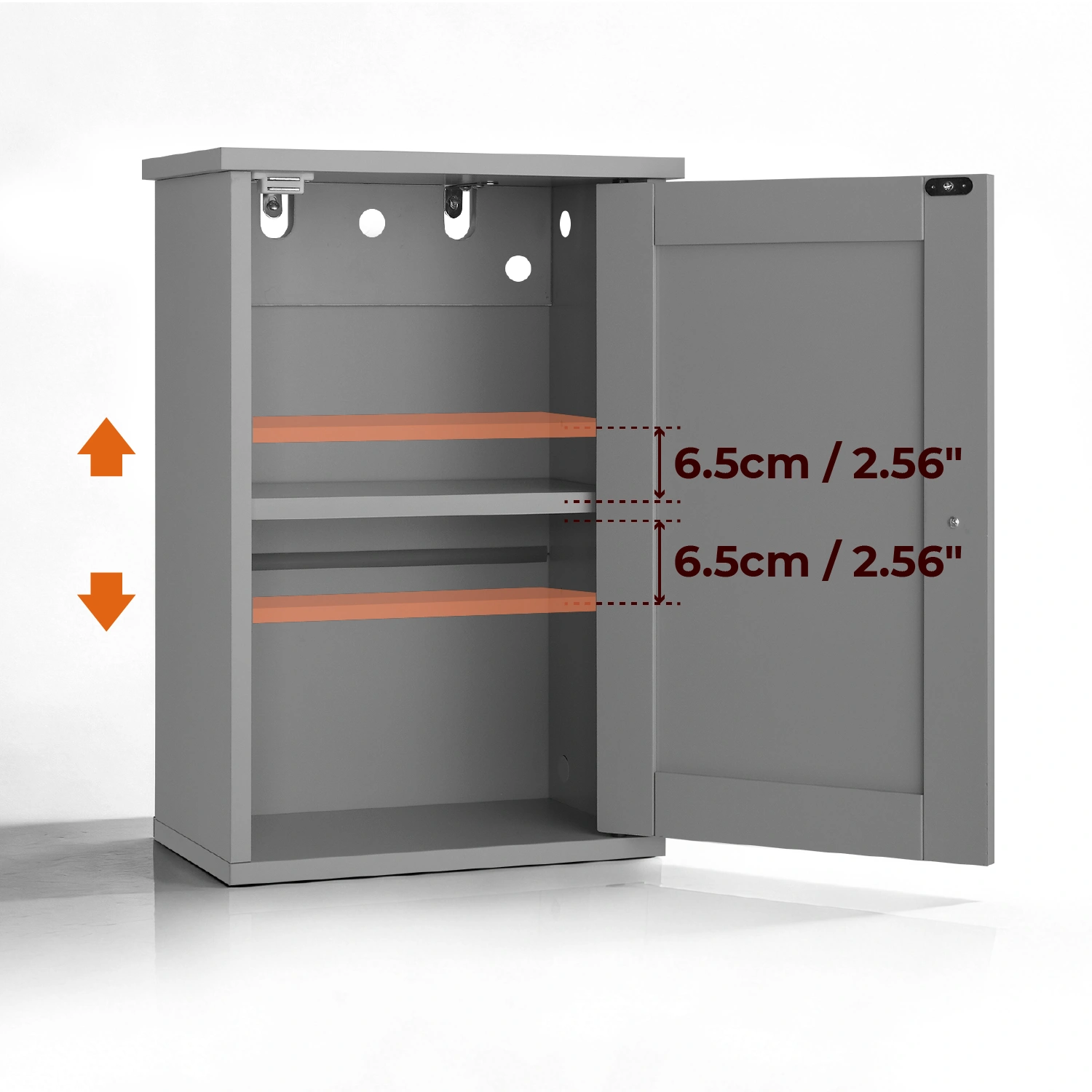 Gray P2 MDF painted finish, 34.6*20*50cm, single door with one shelf, bathroom vanity view 4