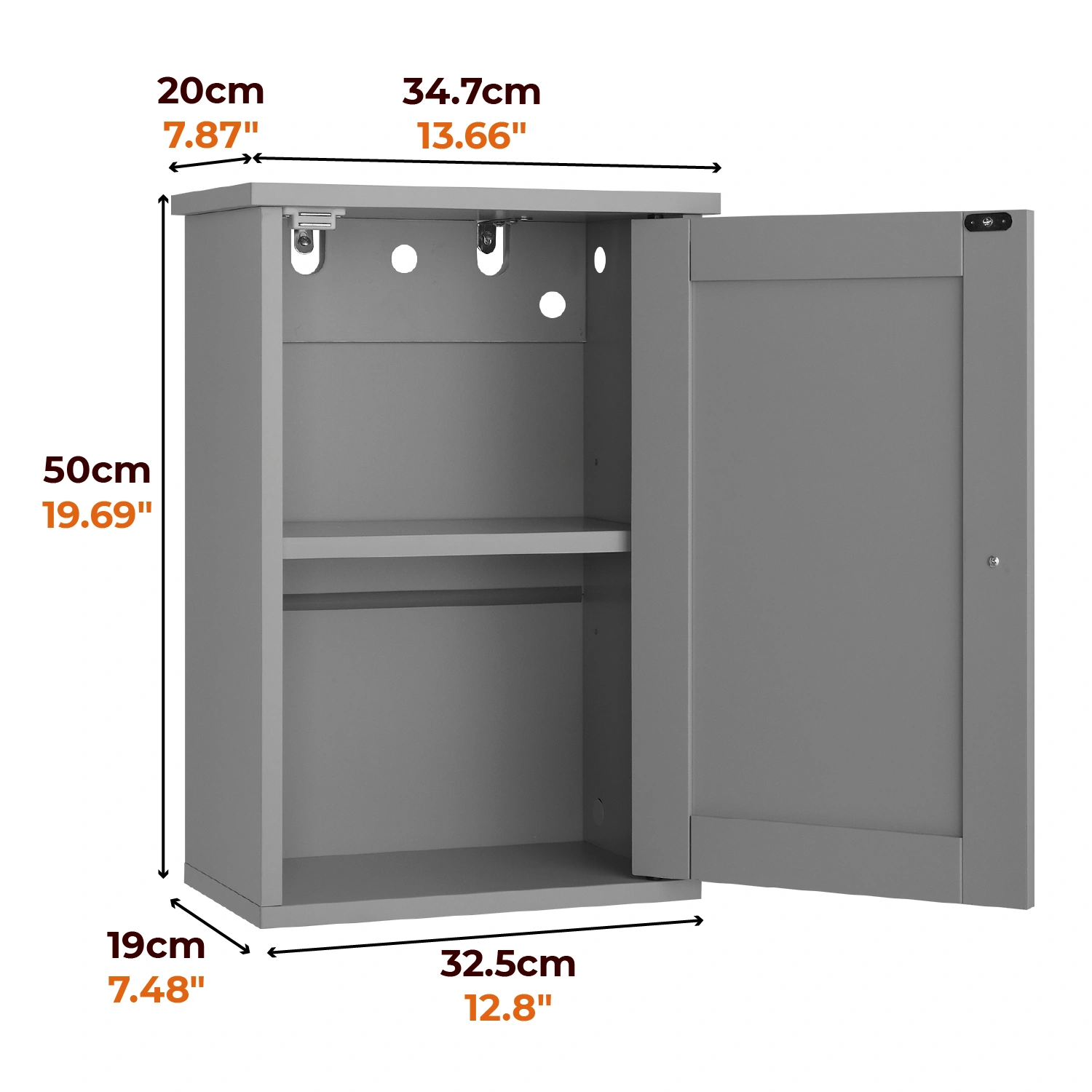 Gray P2 MDF painted finish, 34.6*20*50cm, single door with one shelf, bathroom vanity view 7