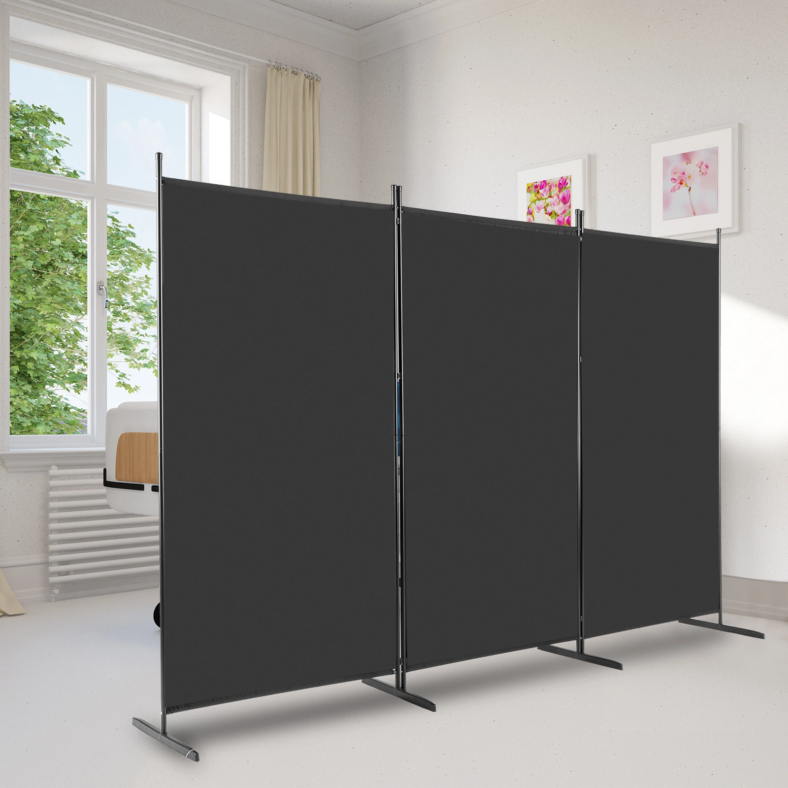 6FT Trifold 160g Polyester Fabric Plastic Foot Carbon Steel Frame Foldable Screen Black view 10