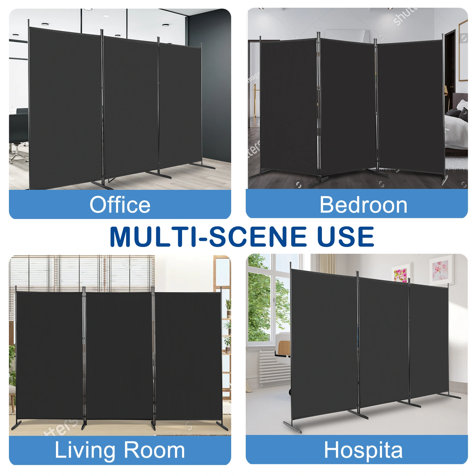 6FT Trifold 160g Polyester Fabric Plastic Foot Carbon Steel Frame Foldable Screen Black view 5