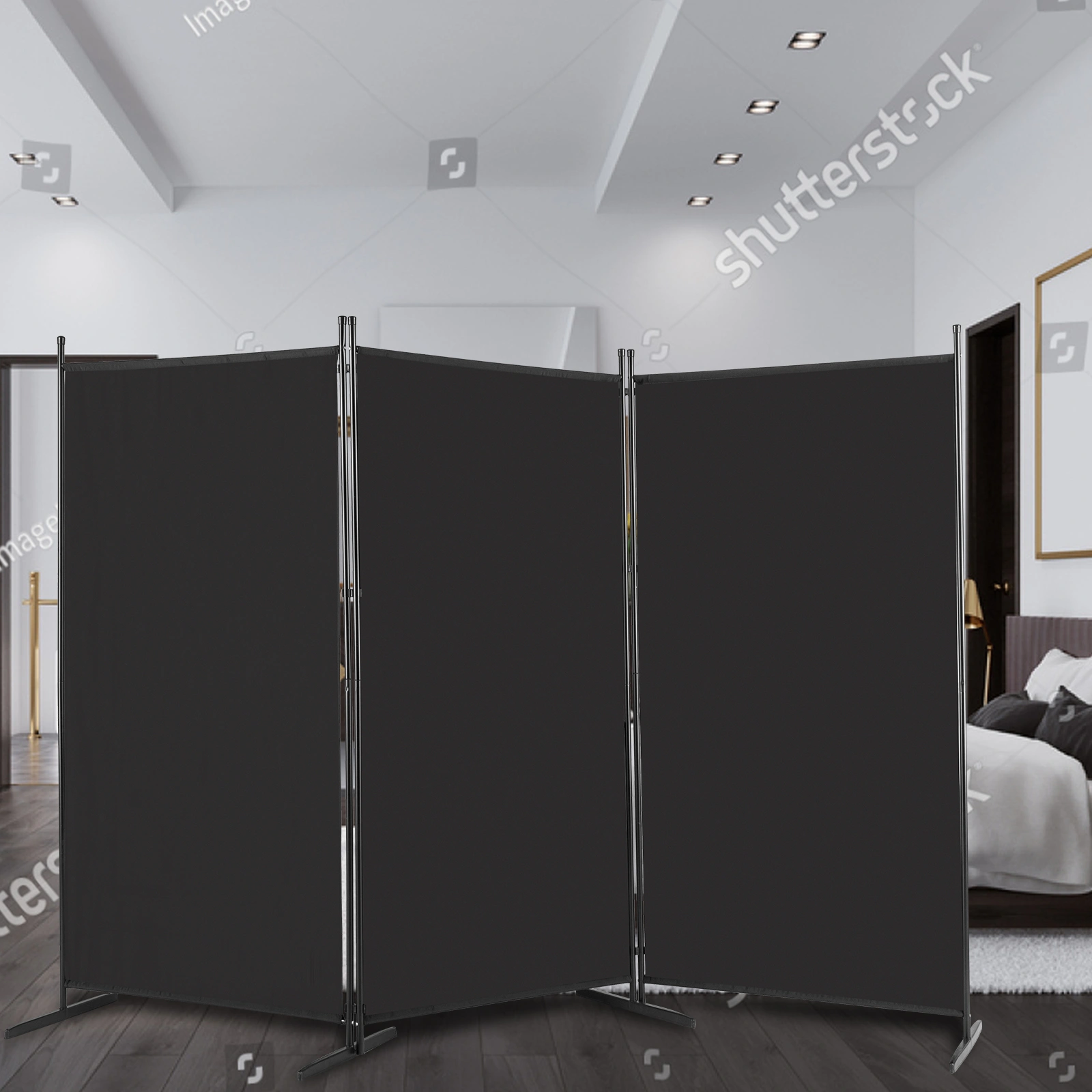6FT Trifold 160g Polyester Fabric Plastic Foot Carbon Steel Frame Foldable Screen Black view 9
