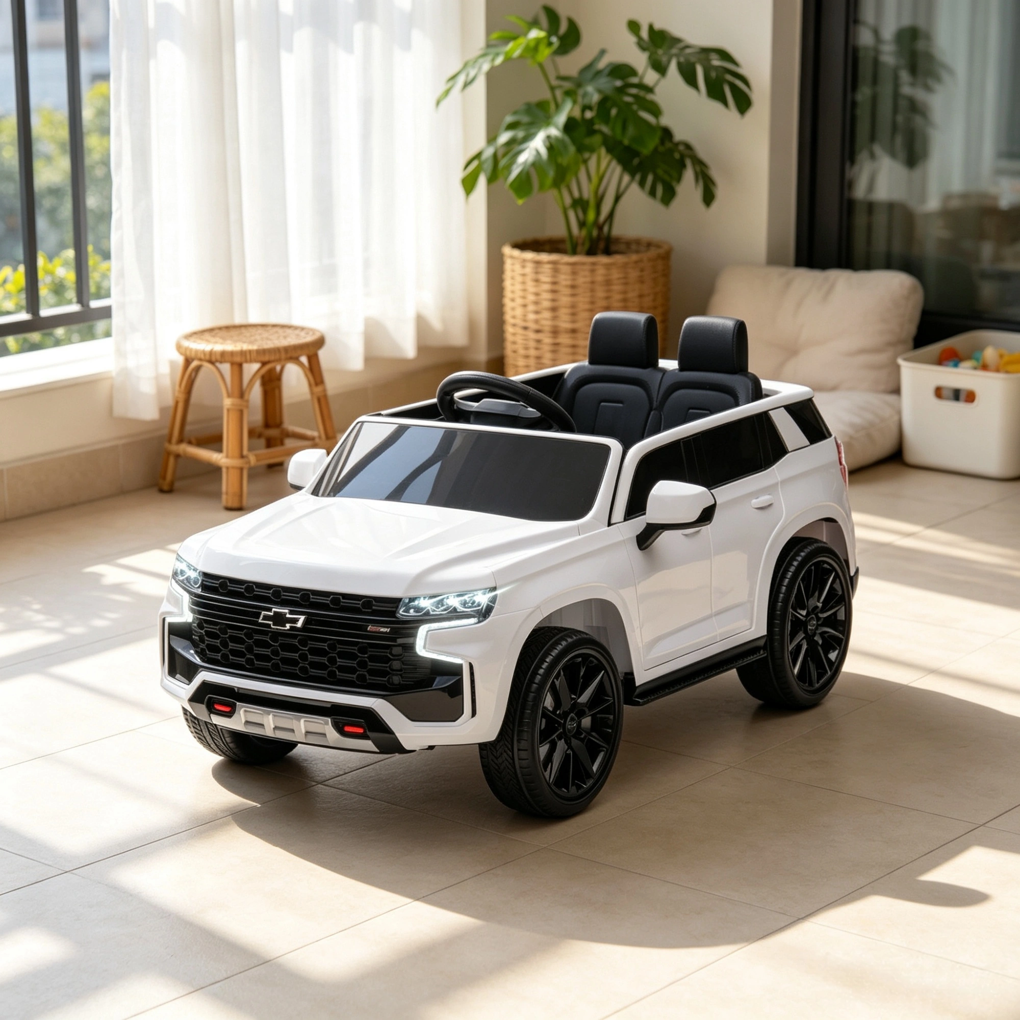 White 12V Electric Ride On Car for Kids with Remote Control Rechargeable Battery Powered Toy