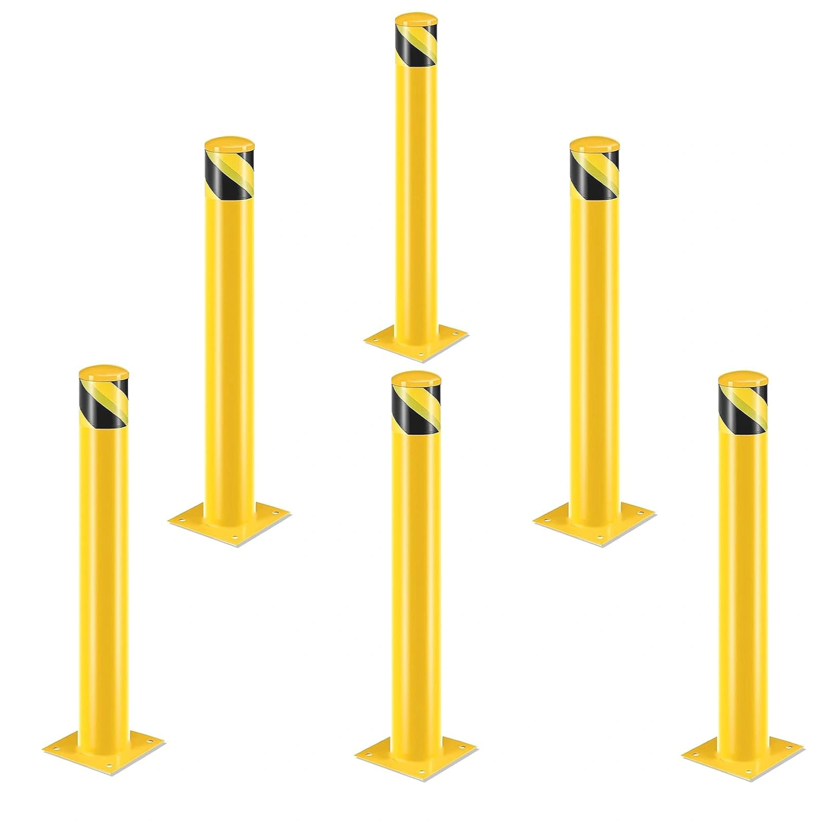 Steel Safety Bollards Yellow Powder Coated Parking Barrier Post Heavy Duty High Traffic Area Anti-Collision Posts Outdoor Industrial Grade