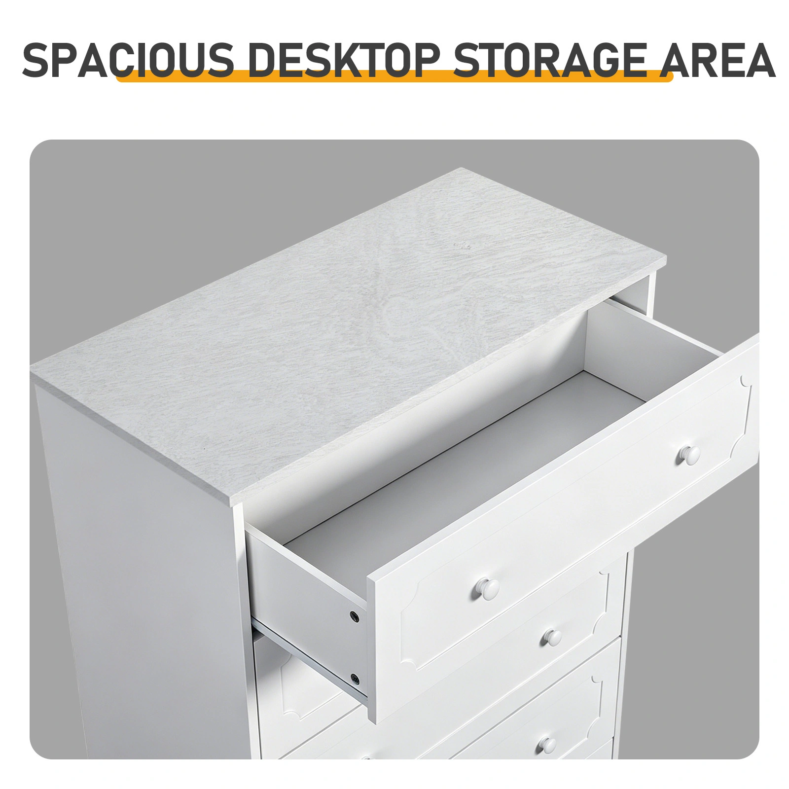 5-Drawer Cabinet with Solid Wood Veneer and Paint P2 MDF + P2 Particleboard Storage Cabinet 31.3*15.55*47.24in White view 6