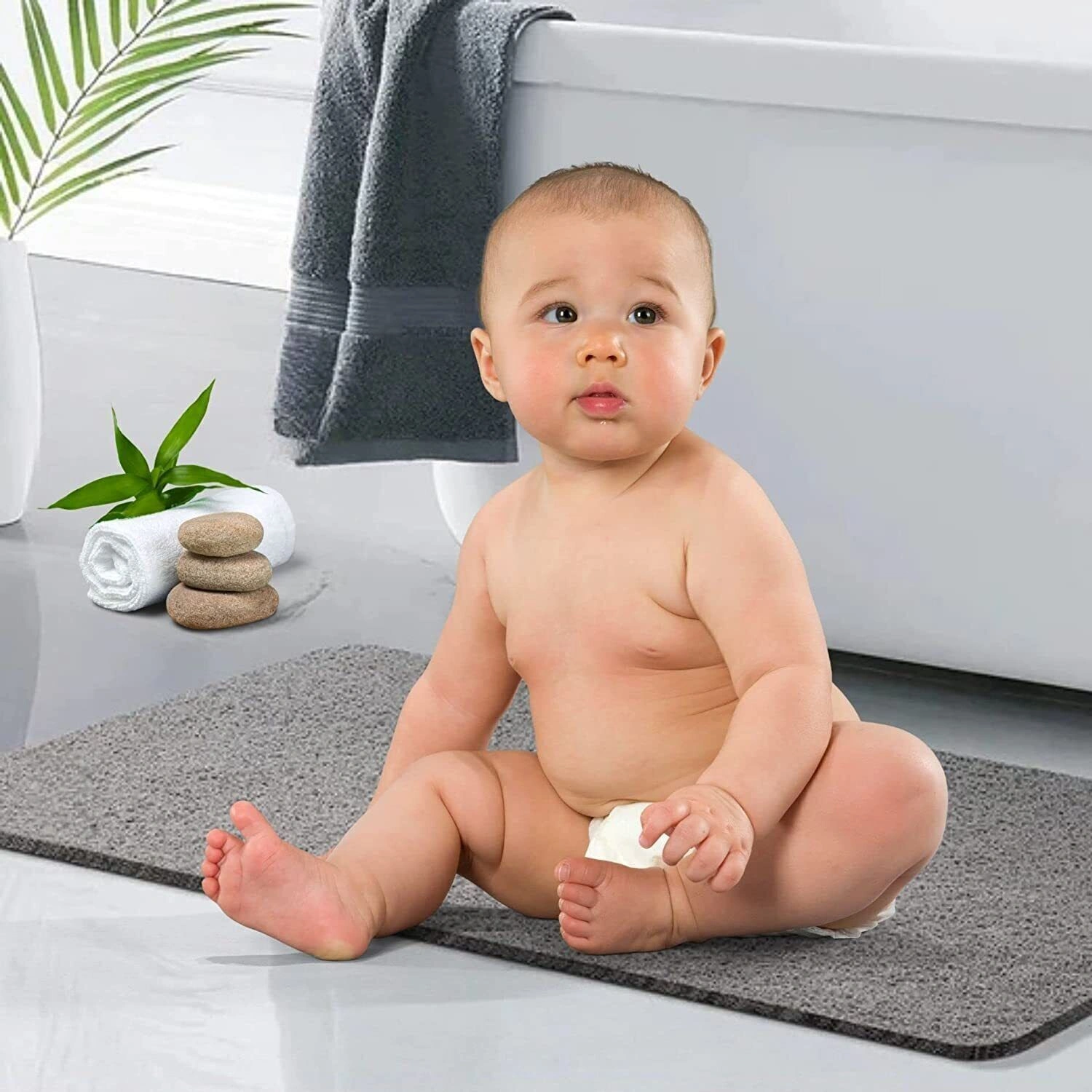 Hydro Wonder Super Comfy Shower Mat - Grey Non-Stain Drainage Bath Rug Prevents Clogged Drains view 2