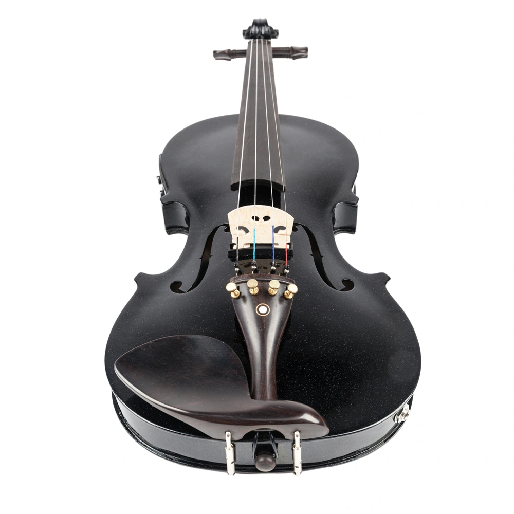 GV102 4/4 Solid Wood EQ Violin Case Bow Violin Strings Shoulder Rest Electronic Tuner Connecting Wire Cloth Black view 8