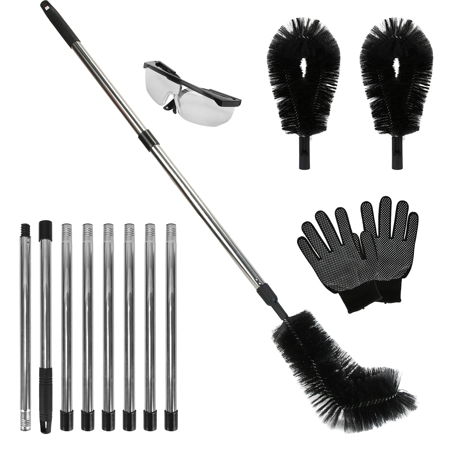 10.5FT Gutter Cleaning Brush With Telescoping Handle Rain Gutter Cleaner Extendable Gutter Cleaning Tool From The Ground with 2 Angled Brushes Anti-slip Gloves Goggles view 11