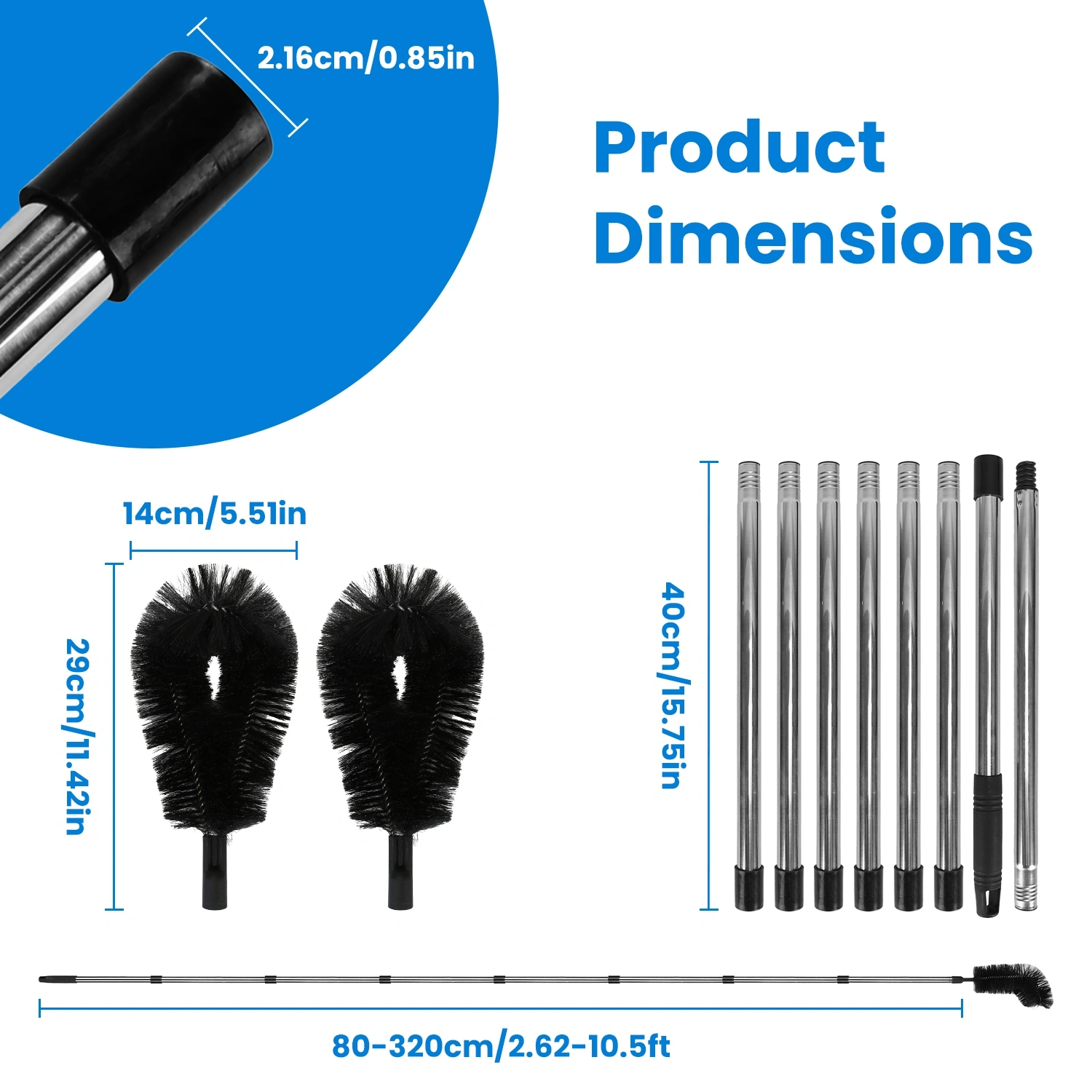 10.5FT Gutter Cleaning Brush With Telescoping Handle Rain Gutter Cleaner Extendable Gutter Cleaning Tool From The Ground with 2 Angled Brushes Anti-slip Gloves Goggles view 9