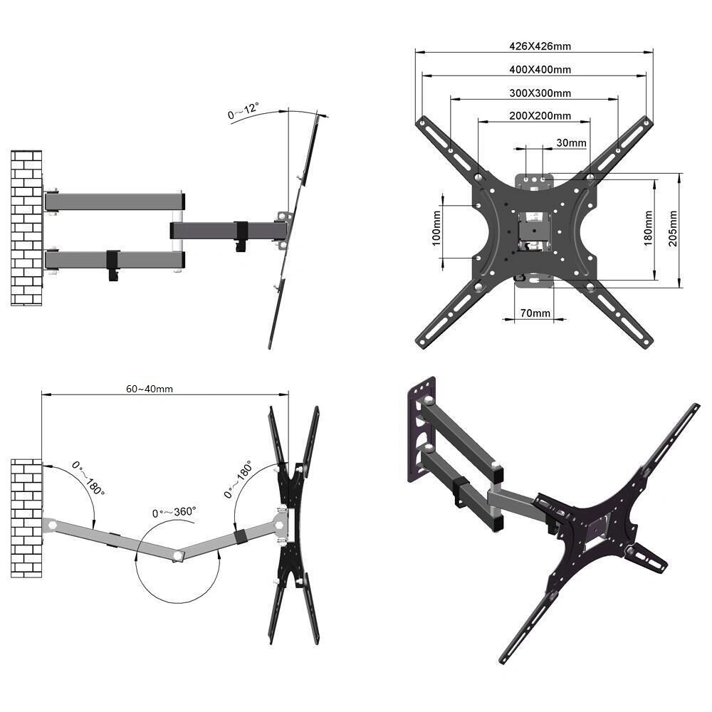 Swivel TV Wall Mount Bracket for 26 32 40 42 50 52 55 Inch 3D LCD LED Plasma Television Full Motion tilting UK view 4