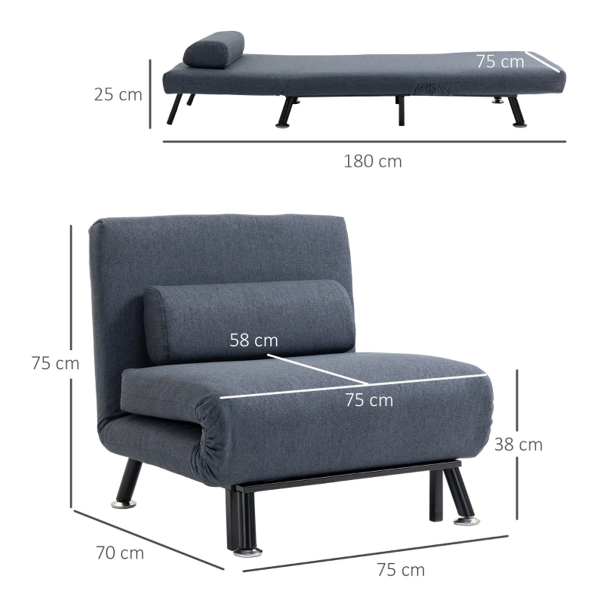 Single Sofa Bed Chair, Foldable Sleeper Couch with Storage, Compact Daybed for Small Spaces, Living Room, Guest Bedroom, Apartment view 3