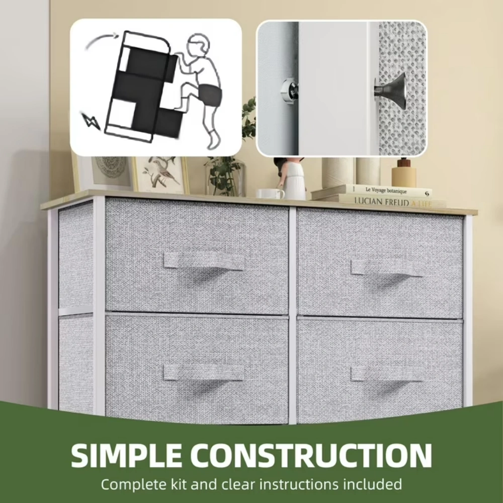 8 Drawers Dresser Chest of Drawers for Fabric Storage Dressers for Living Room Light Gray view 3