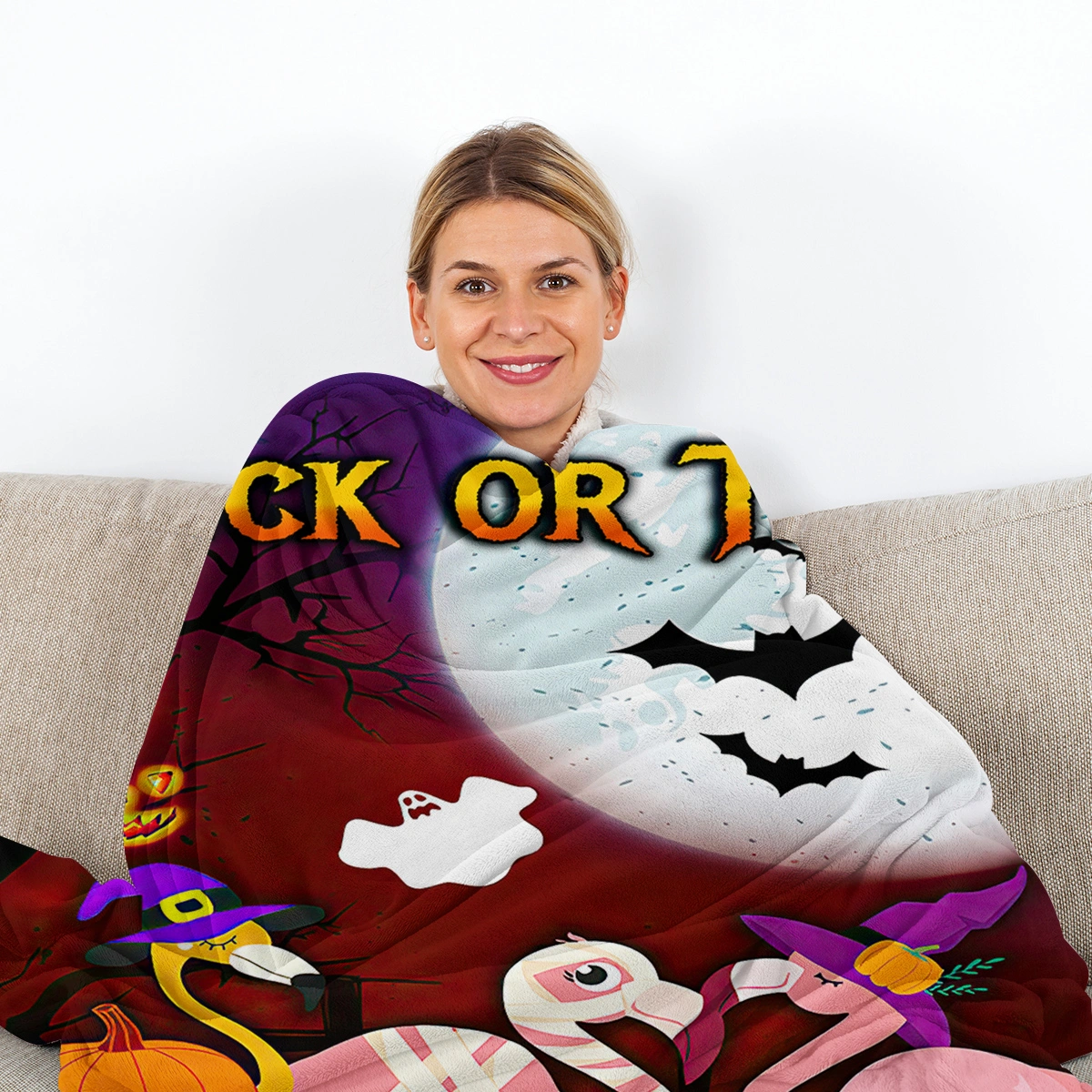 Halloween Cartoon Flamingo Flannel Blanket 60x80, Soft Lightweight Travel Blanket for Sofa Bed Office, Four Season Gift view 5