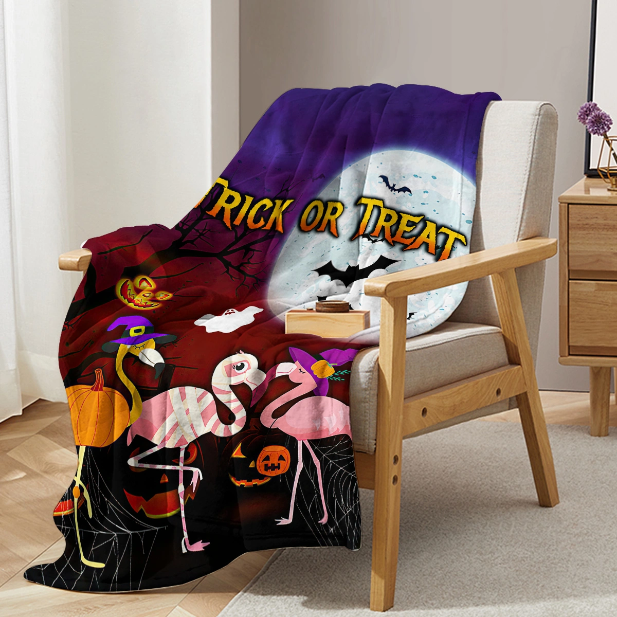 Halloween Cartoon Flamingo Flannel Blanket 60x80, Soft Lightweight Travel Blanket for Sofa Bed Office, Four Season Gift view 8
