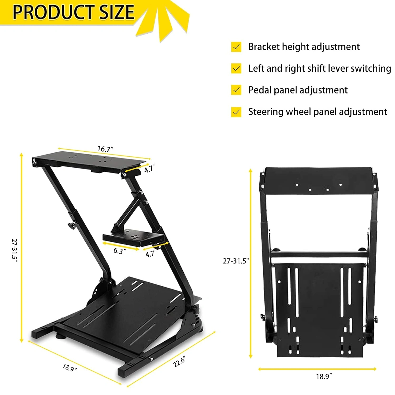 G29 G920 Racing Wheel Stand, Height Adjustable Foldable Steering Wheel Stand for Logitech G923 G25 G27 Thrustmaster T80 T150 TX F430 - Pedals NOT Included view 2