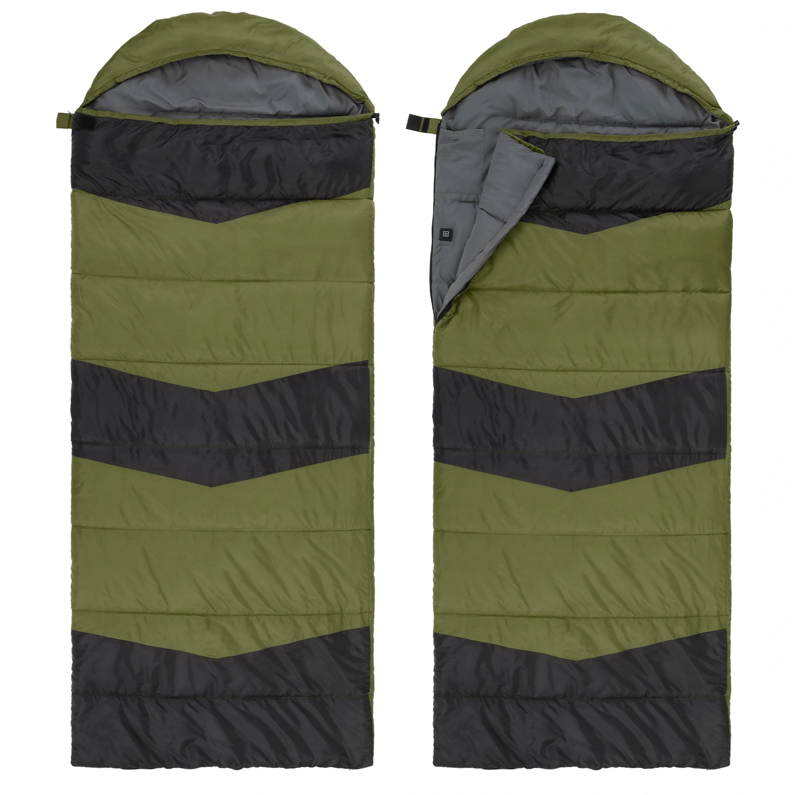 Rectangular Heated Sleeping Bag, Lightweight Sleeping Bag with Multi USB Powered Heating Pads, Waterproof Compact Envelope Sleeping Bag for Backpacking Hiking, Green view 11