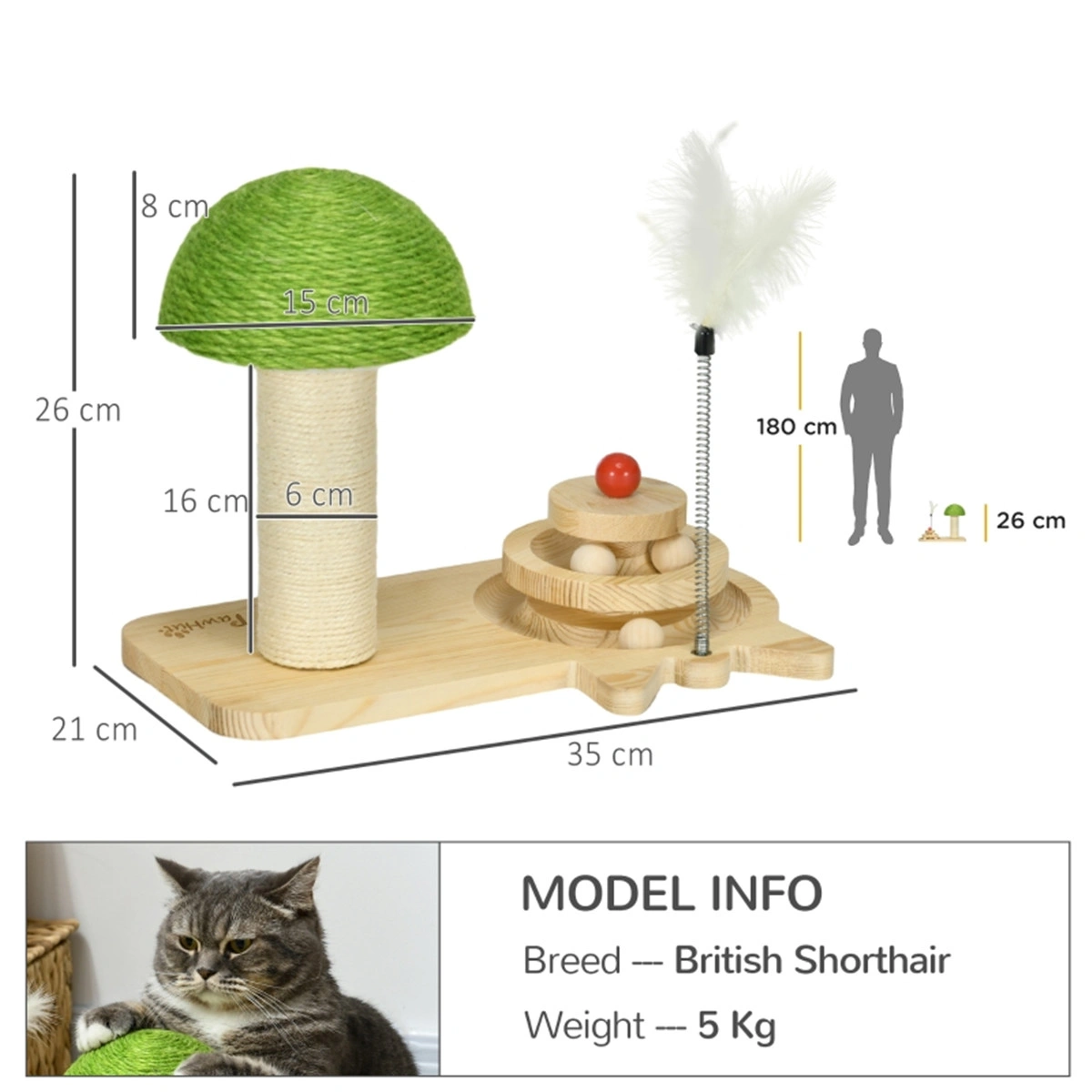 Premium Cat Scratching Post Tall Sisal Rope Scratcher Tower with Platform for Kittens view 2