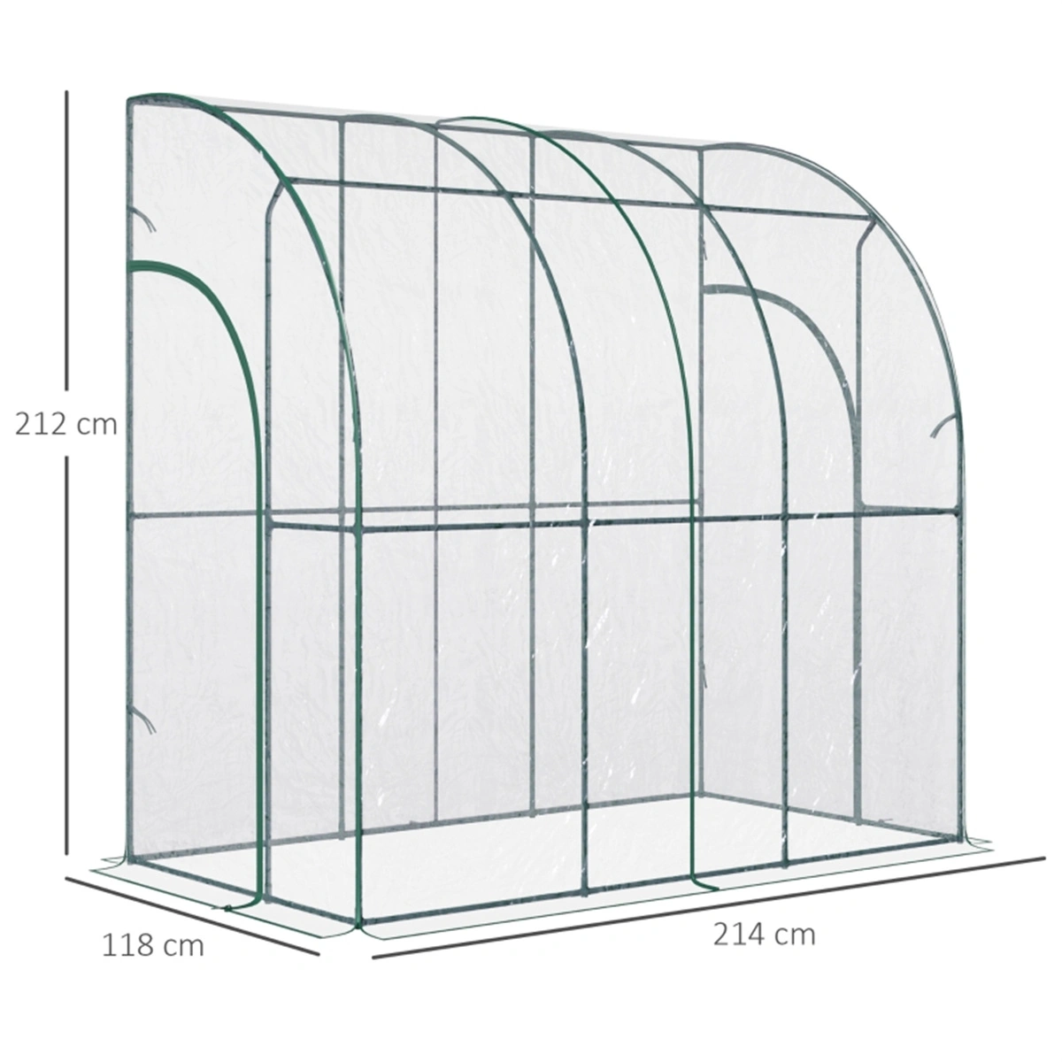 Walk-In Lean-To Greenhouse Tunnel, Wall-Mounted Polythene Green House with Zipper Door view 2