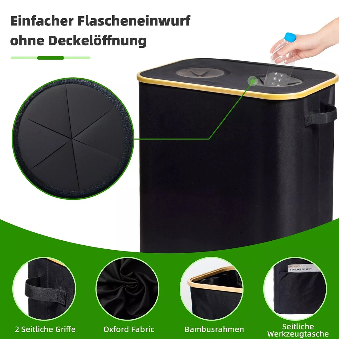 140L Recycling Bottle Storage Container with Carrying Bag, 2 Compartments Deposit Collection Bin view 5