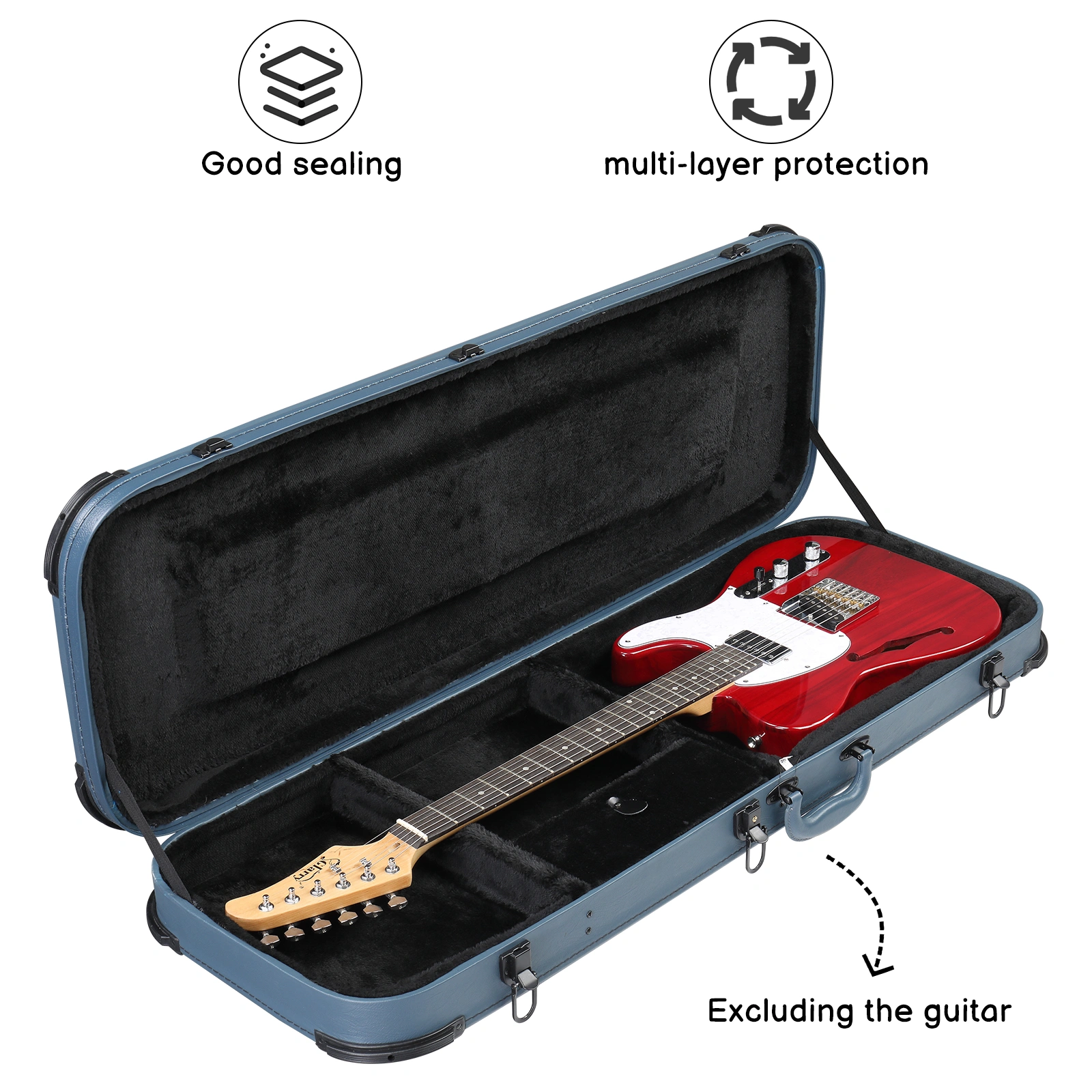 Blue Electric Guitar Hard Case Square PU with Protective Sleeve - Fits ST TL Style Burning Fire 170 view 10