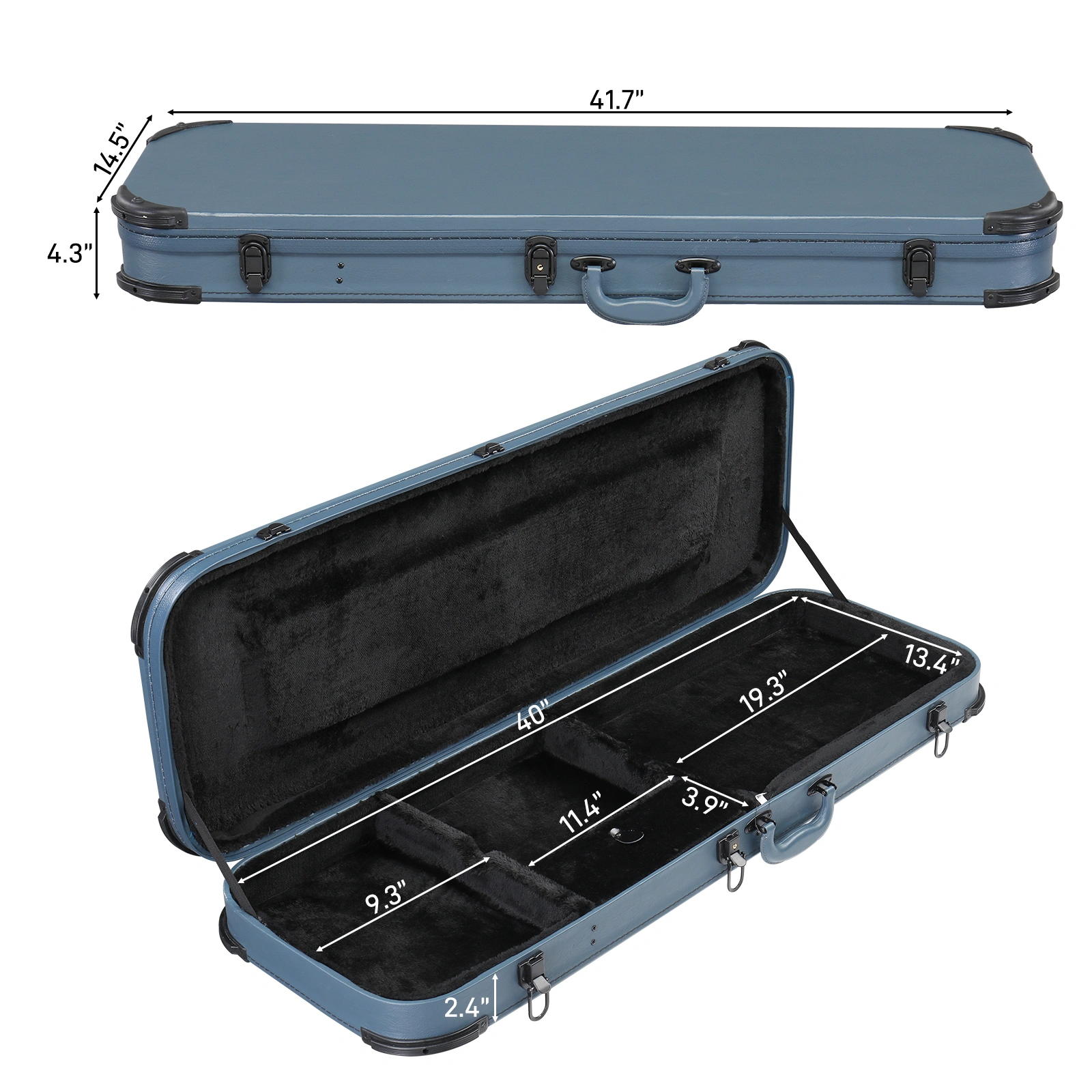 Blue Electric Guitar Hard Case Square PU with Protective Sleeve - Fits ST TL Style Burning Fire 170 view 8