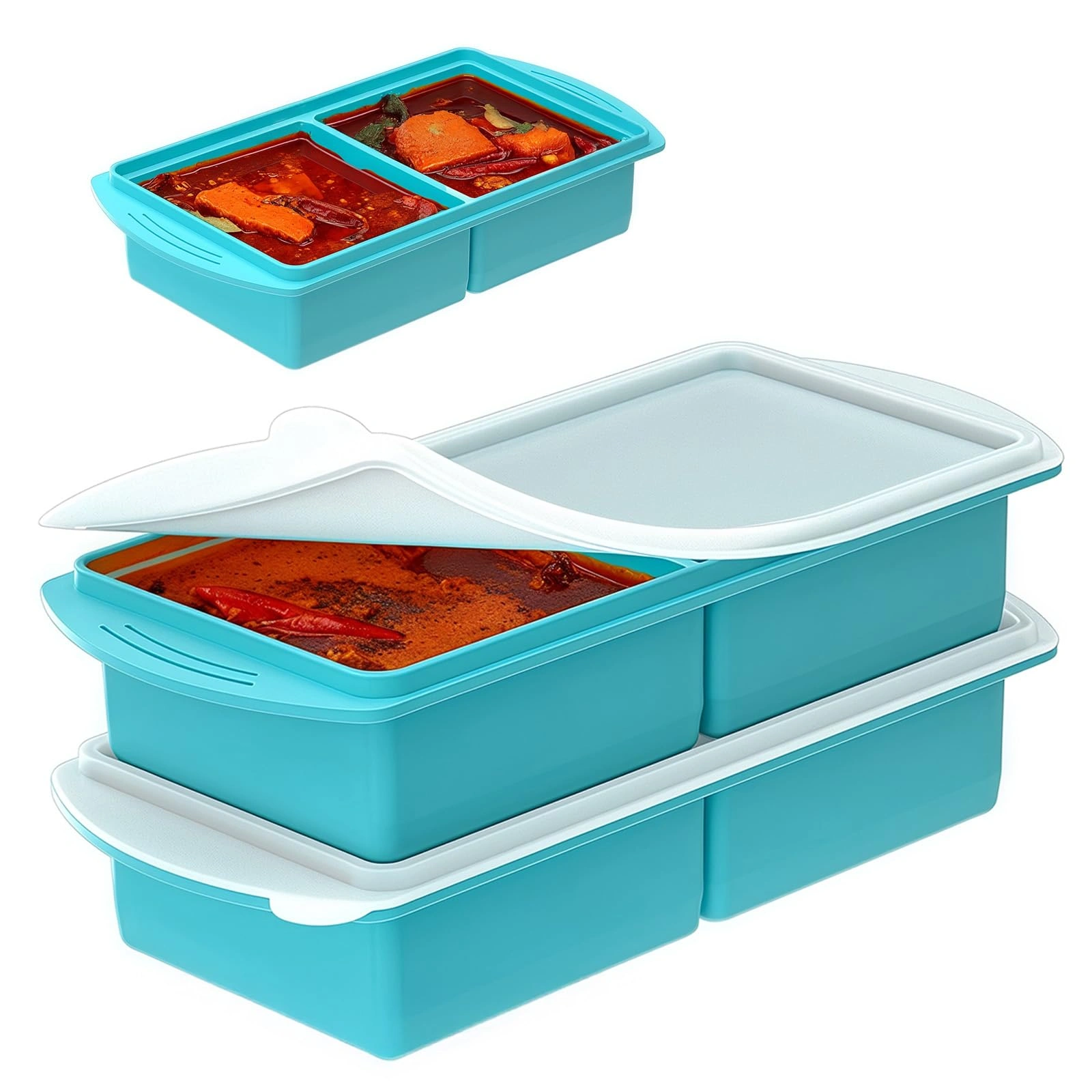 2 Pack Extra Large 500ml Silicone Freezer Tray with Lid, BPA-Free Soup Storage Container for Broth, Sauce, Baby Food