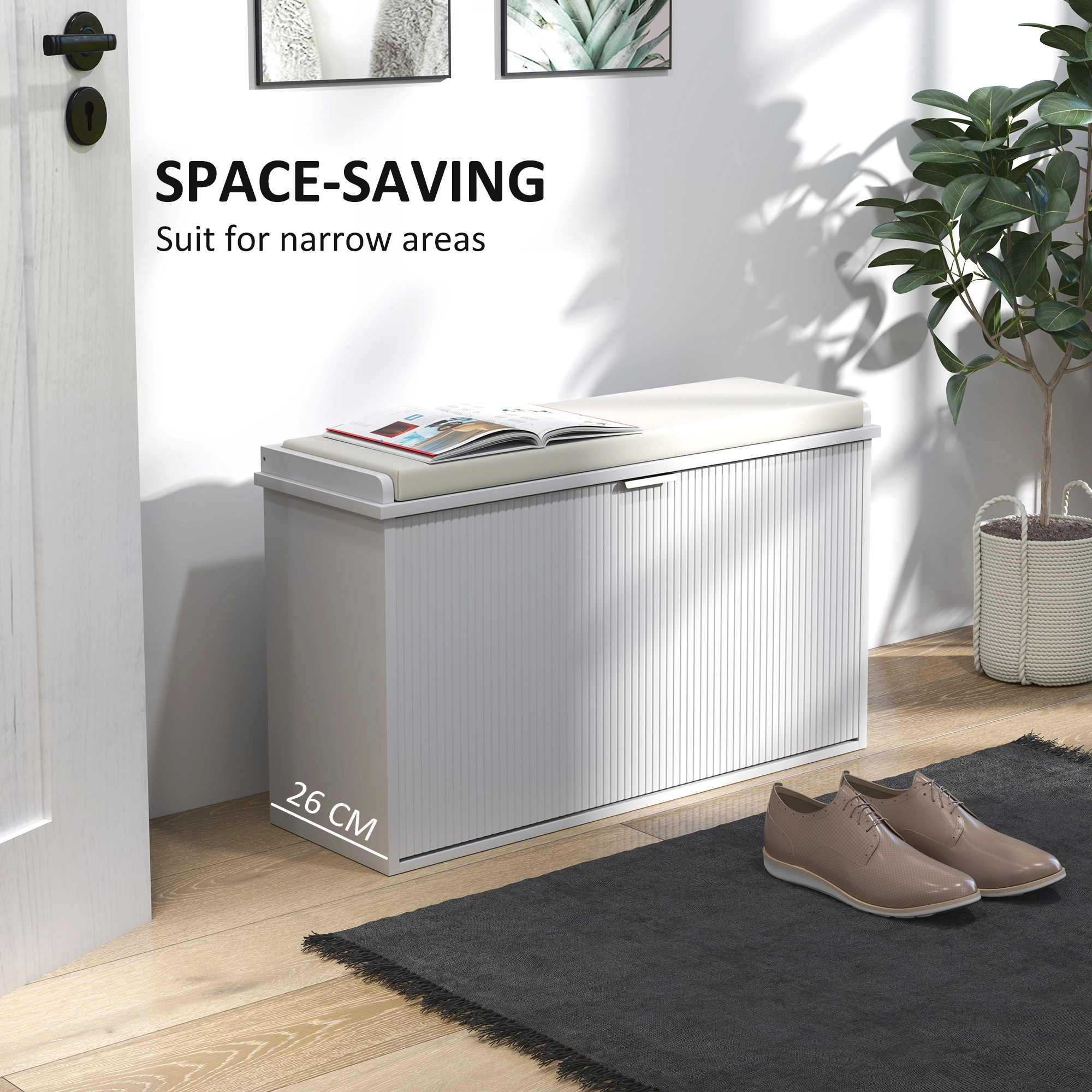 Shoe Storage Cabinet, Tall Entryway Organizer with Doors, Space-Saving Hallway Shoe Rack for Living Room, Bedroom, Mudroom view 5