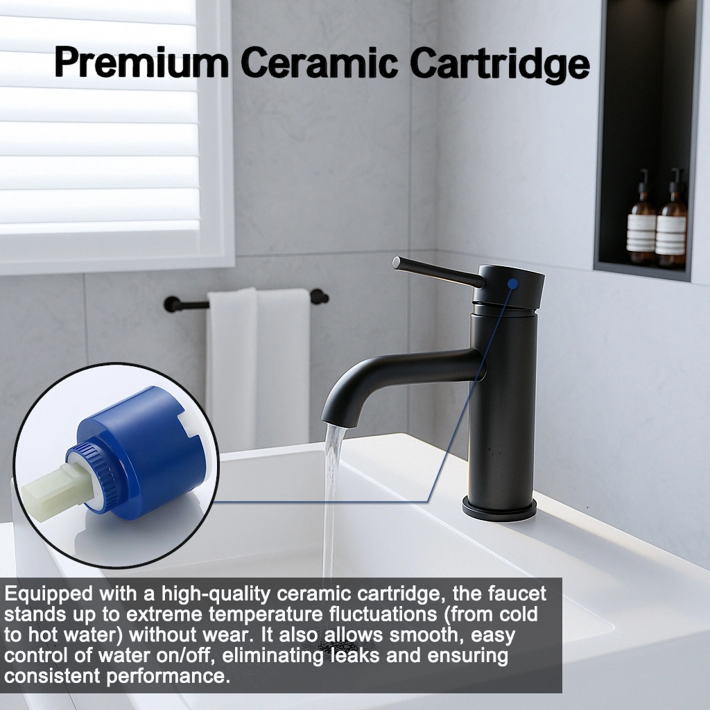 Matte Black Single Handle Bathroom Faucet, Stainless Steel Lavatory Faucet, Single Hole Mount, Model T10 view 5