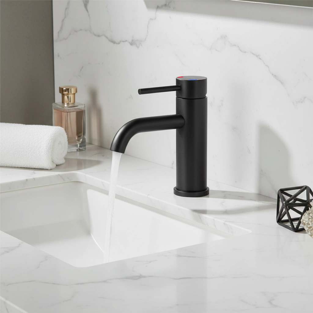 Matte Black Single Handle Bathroom Faucet, Stainless Steel Lavatory Faucet, Single Hole Mount, Model T10 view 7