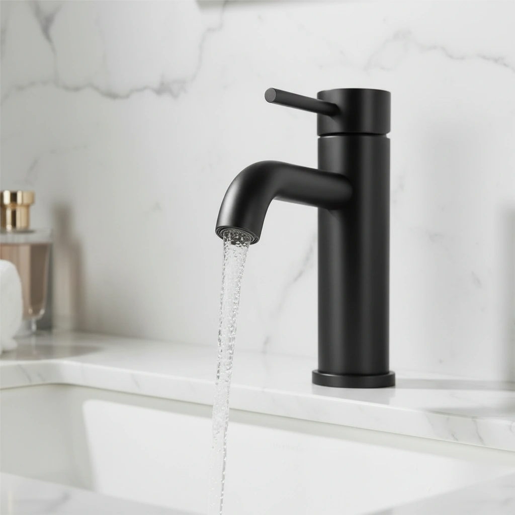 Matte Black Single Handle Bathroom Faucet, Stainless Steel Lavatory Faucet, Single Hole Mount, Model T10 view 9