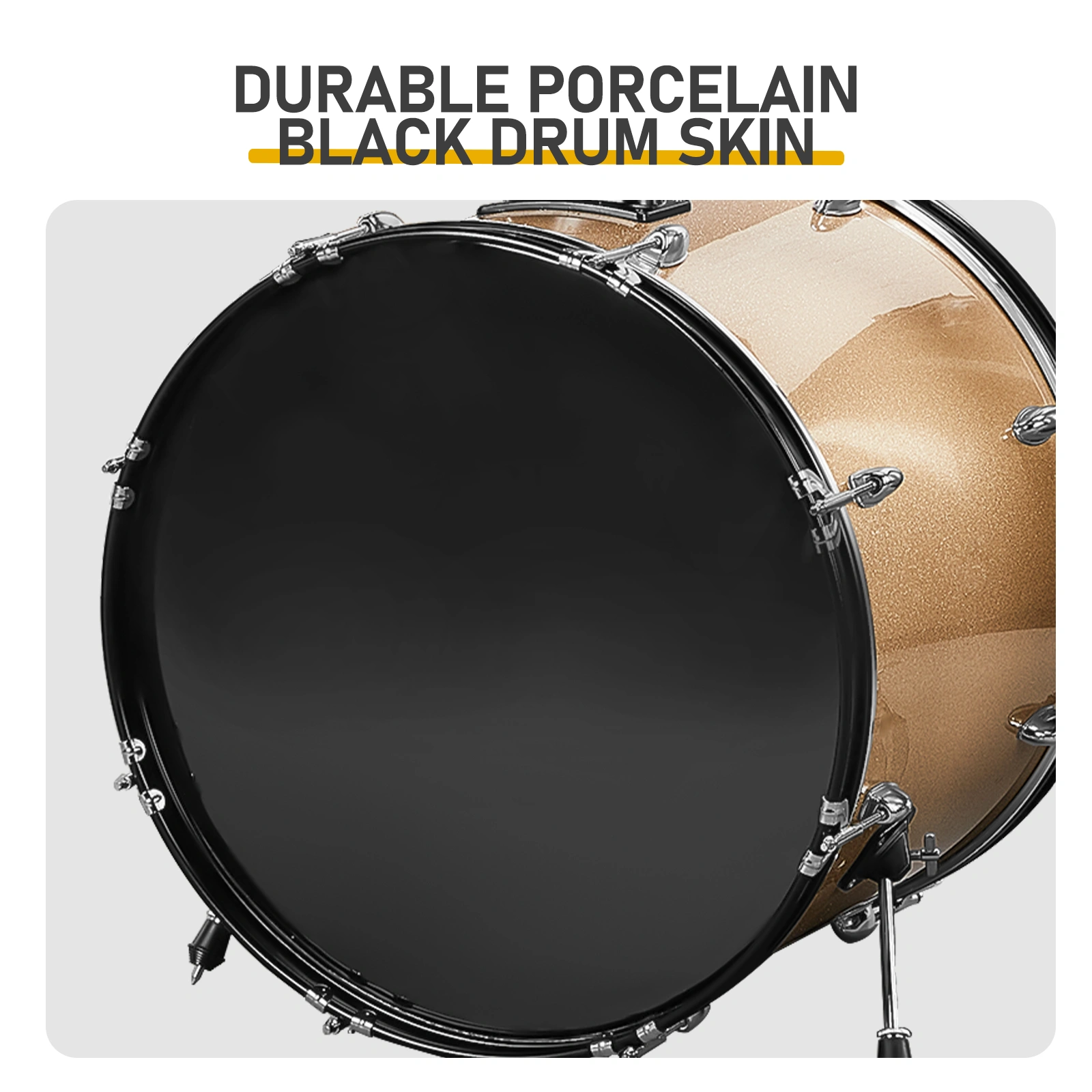 Full Size Adult Drum Set 5-Piece Champagne with Bass Drum, two Tom Drum, Snare Drum, Floor Tom, 16" Ride Cymbal, 14" Hi-hat Cymbals, Stool, Drum Pedal, Sticks view 7