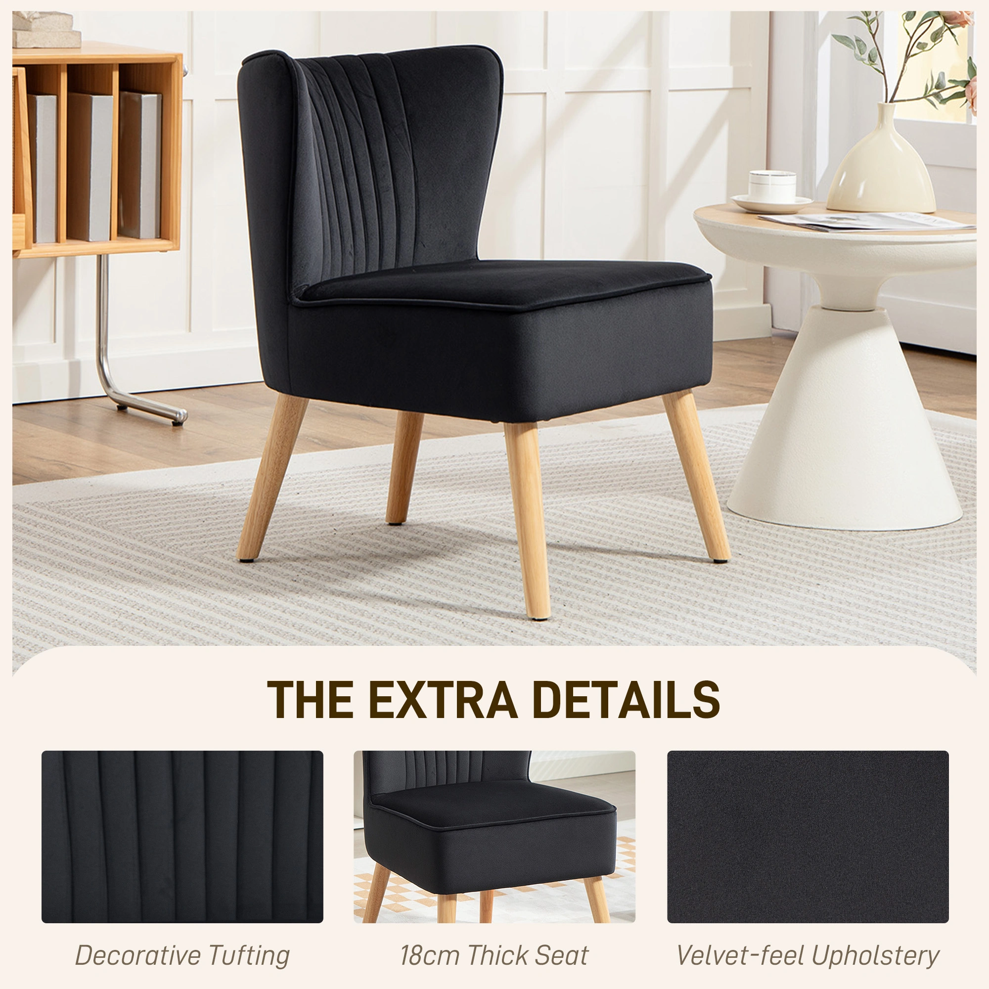 Modern Living Room Chairs Set of 2, Upholstered Accent Armchair with Solid Wood Legs, Gray Fabric Lounge Chair for Bedroom, Living Room, Office view 4