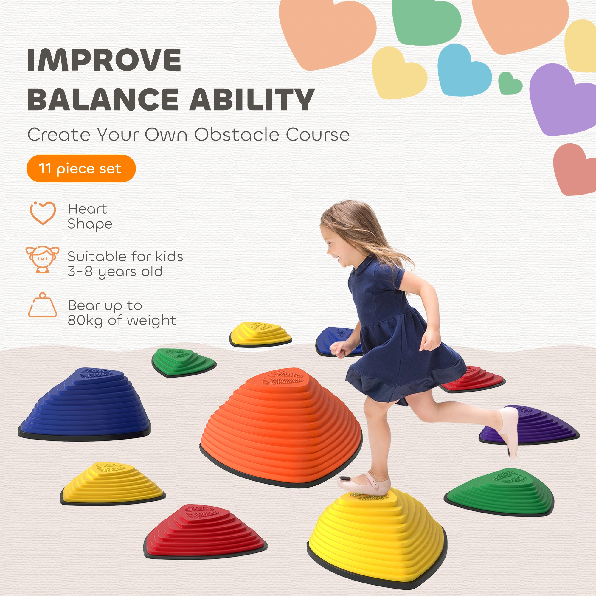 Balance Stepping Stones Set - Non-Slip Foam Core Strength & Coordination Training Steps for Kids & Adults, Indoor Outdoor Fitness Toys view 5