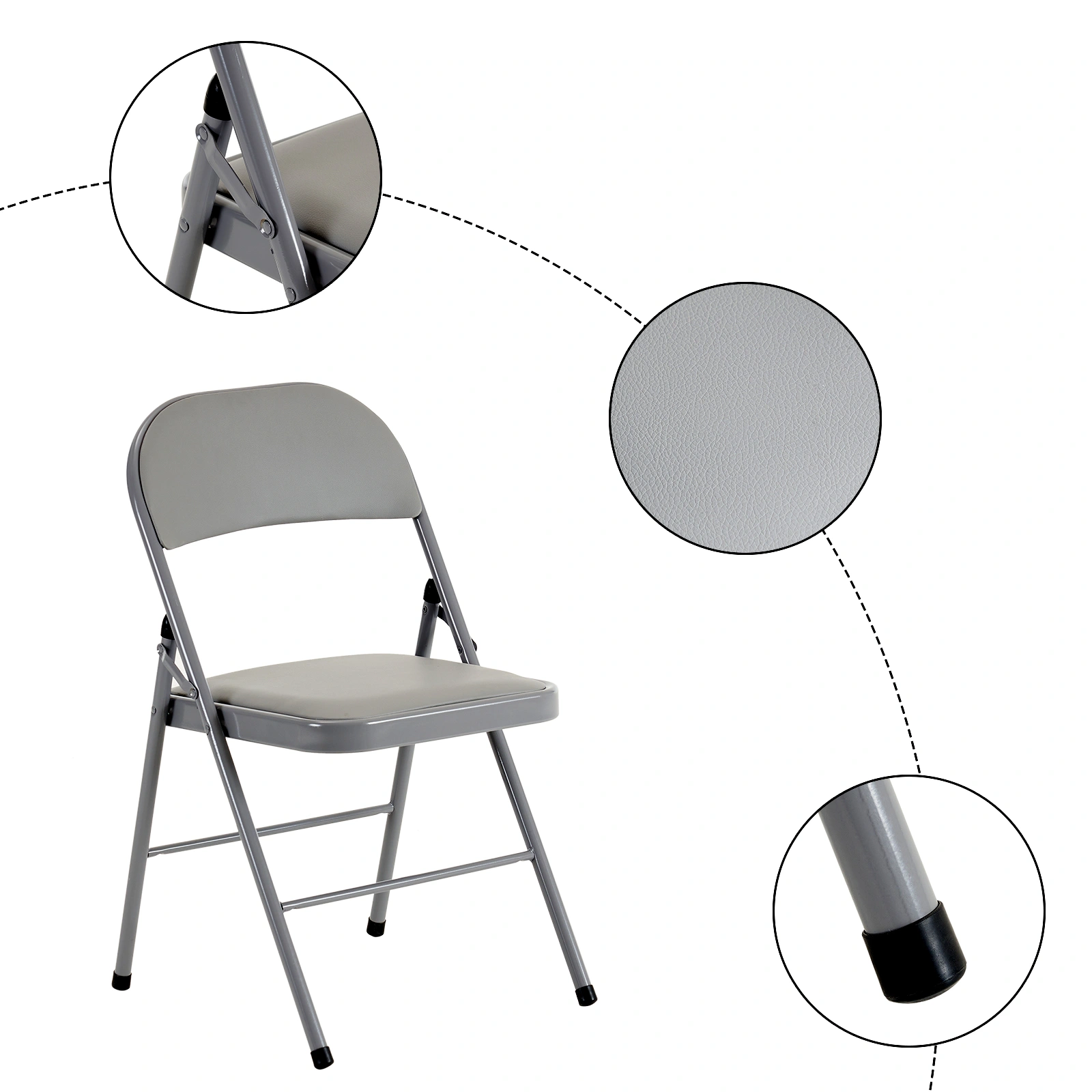 4pcs Elegant Foldable Iron & PVC Chairs for Convention & Exhibition Gray view 12