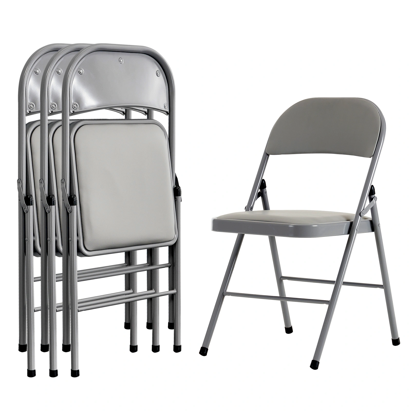 4pcs Elegant Foldable Iron & PVC Chairs for Convention & Exhibition Gray view 20