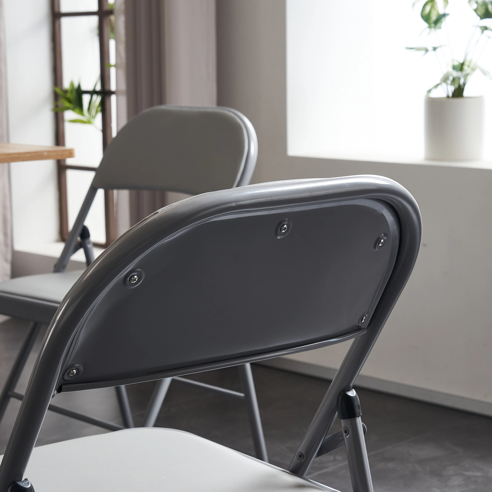 4pcs Elegant Foldable Iron & PVC Chairs for Convention & Exhibition Gray view 25