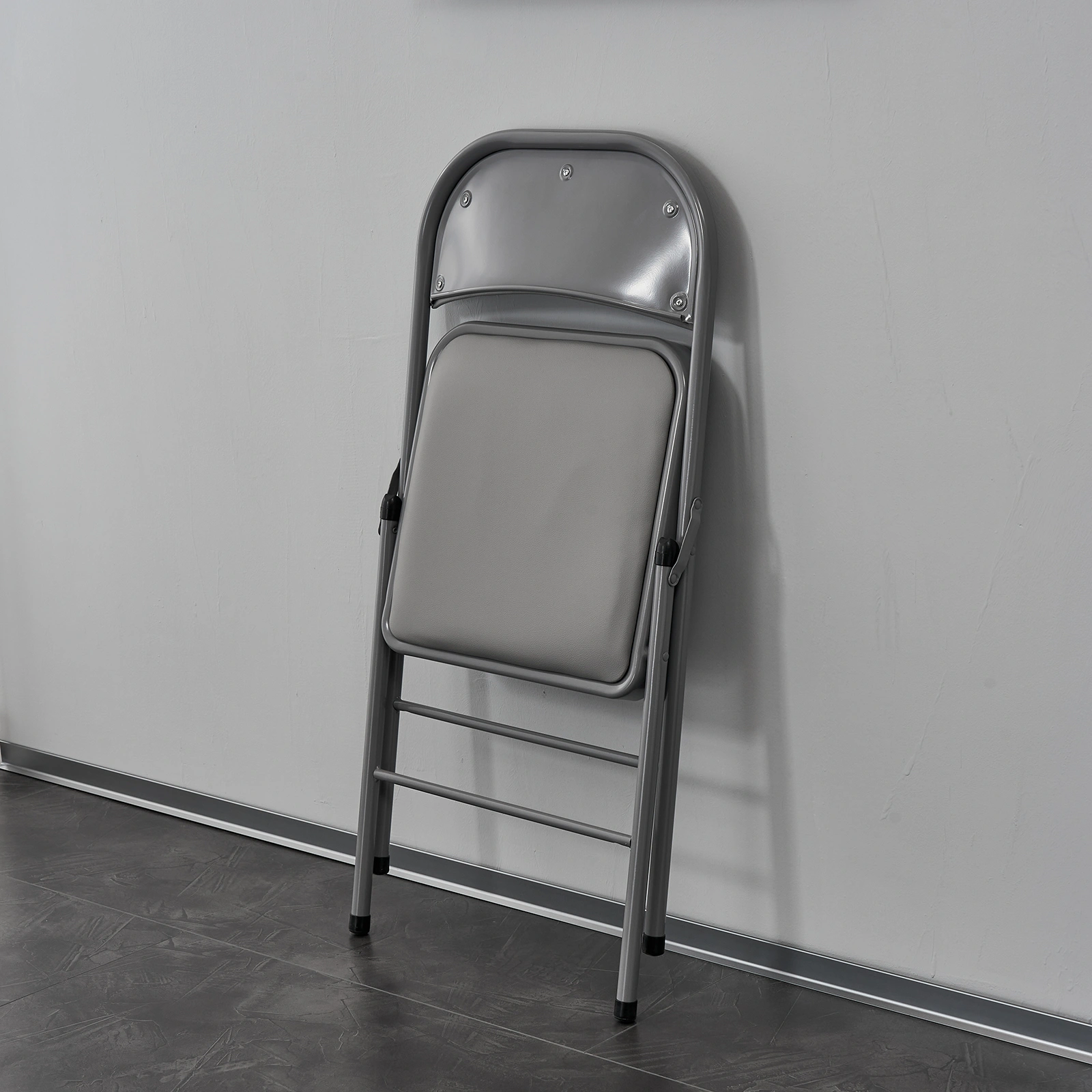 4pcs Elegant Foldable Iron & PVC Chairs for Convention & Exhibition Gray view 29