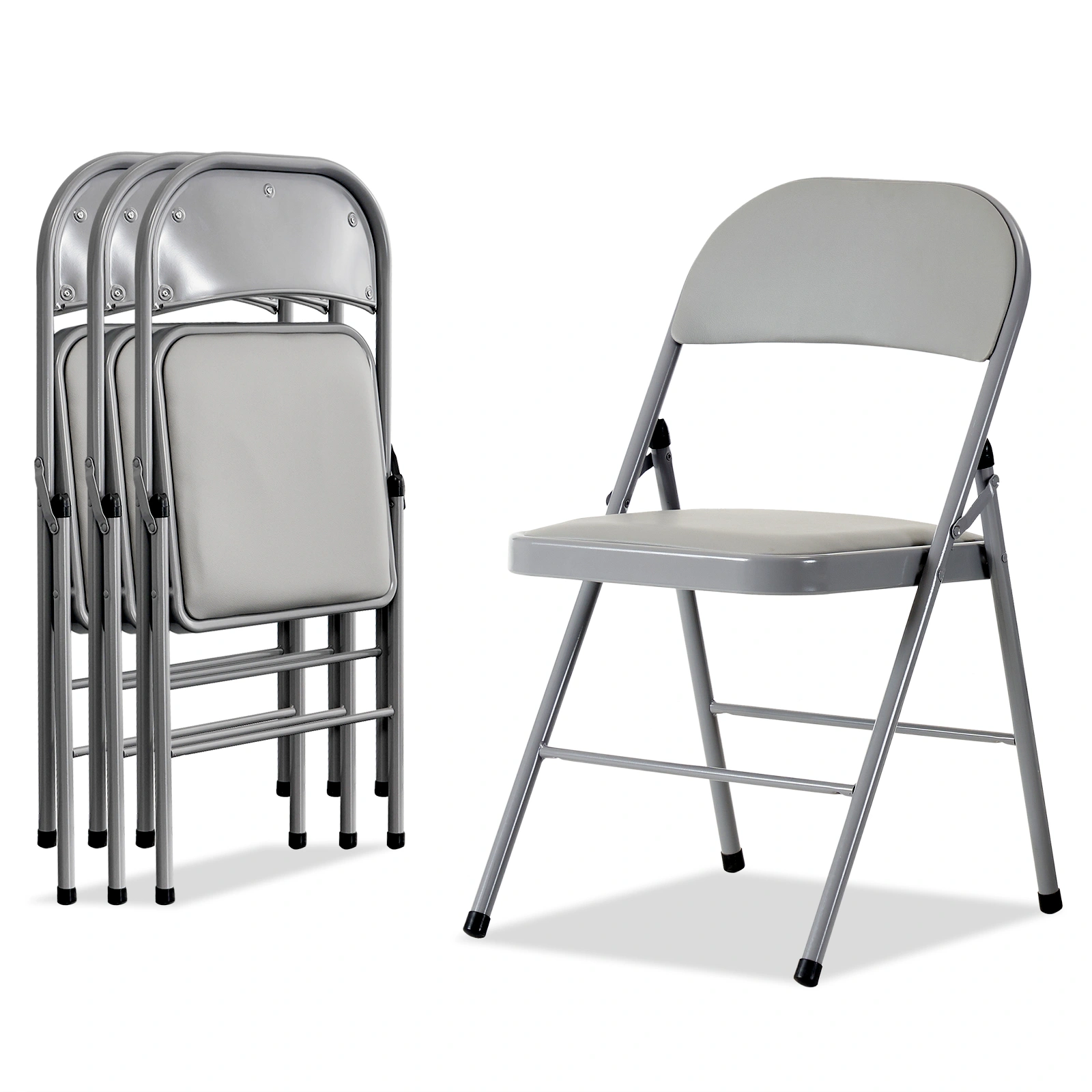 4pcs Elegant Foldable Iron & PVC Chairs for Convention & Exhibition Gray view 3
