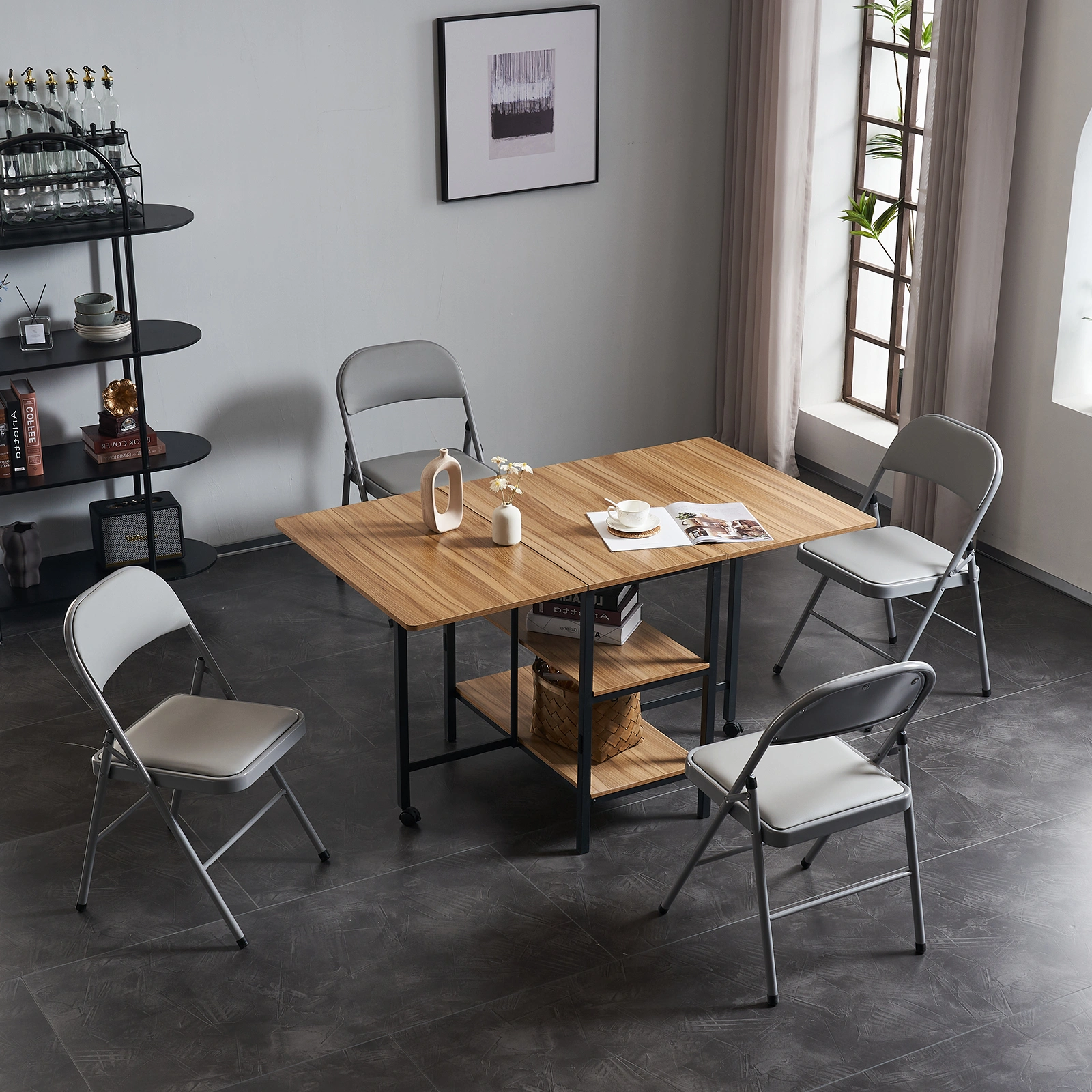 4pcs Elegant Foldable Iron & PVC Chairs for Convention & Exhibition Gray view 30