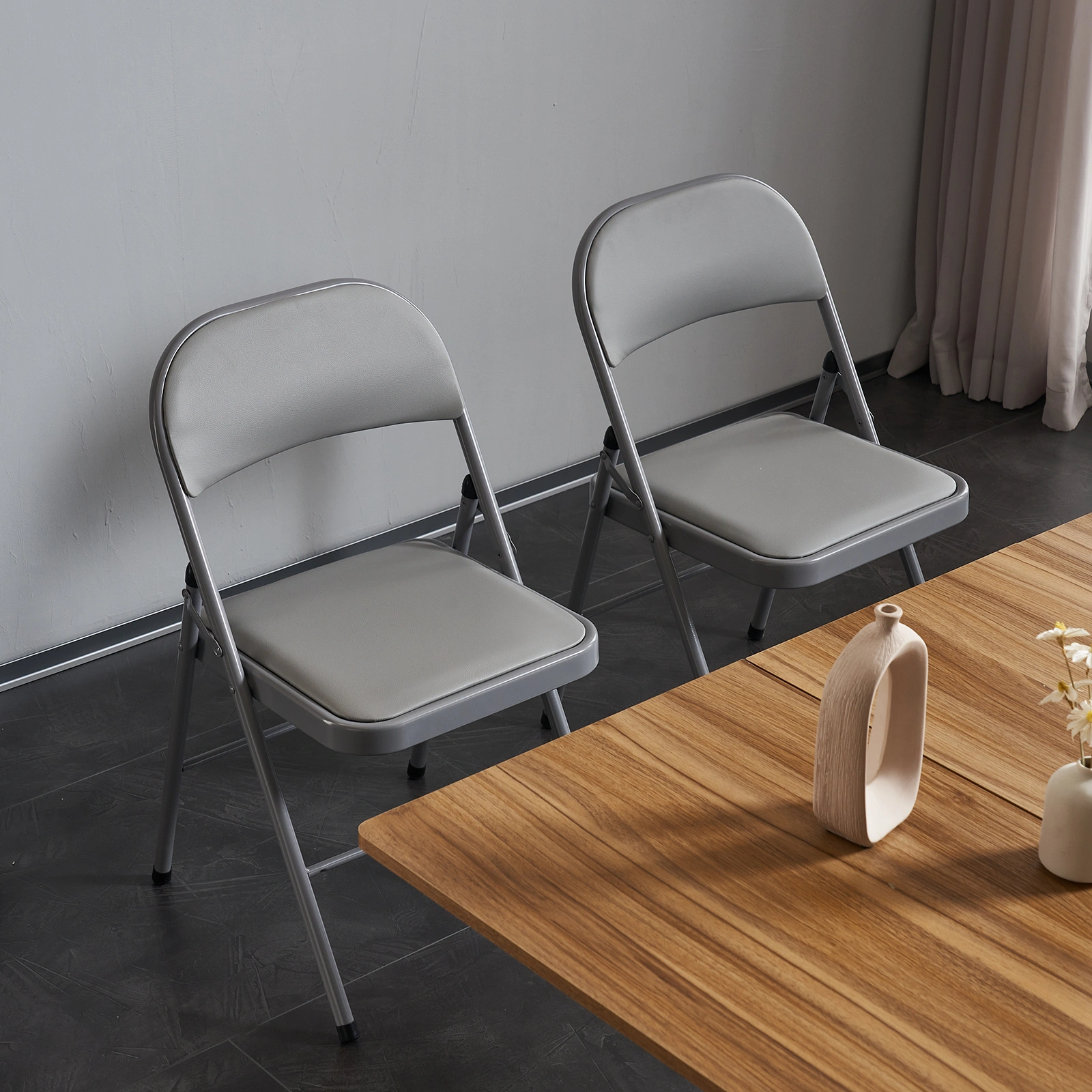 4pcs Elegant Foldable Iron & PVC Chairs for Convention & Exhibition Gray view 31