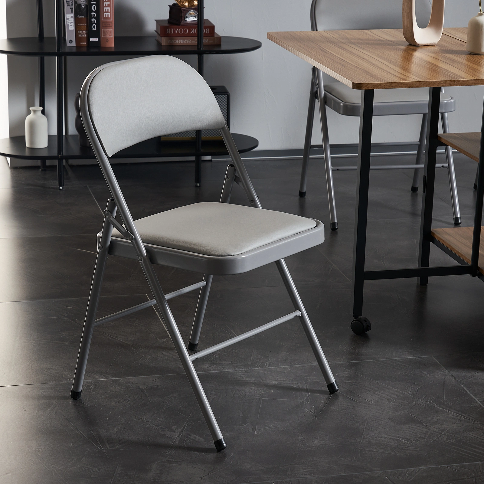 4pcs Elegant Foldable Iron & PVC Chairs for Convention & Exhibition Gray view 33