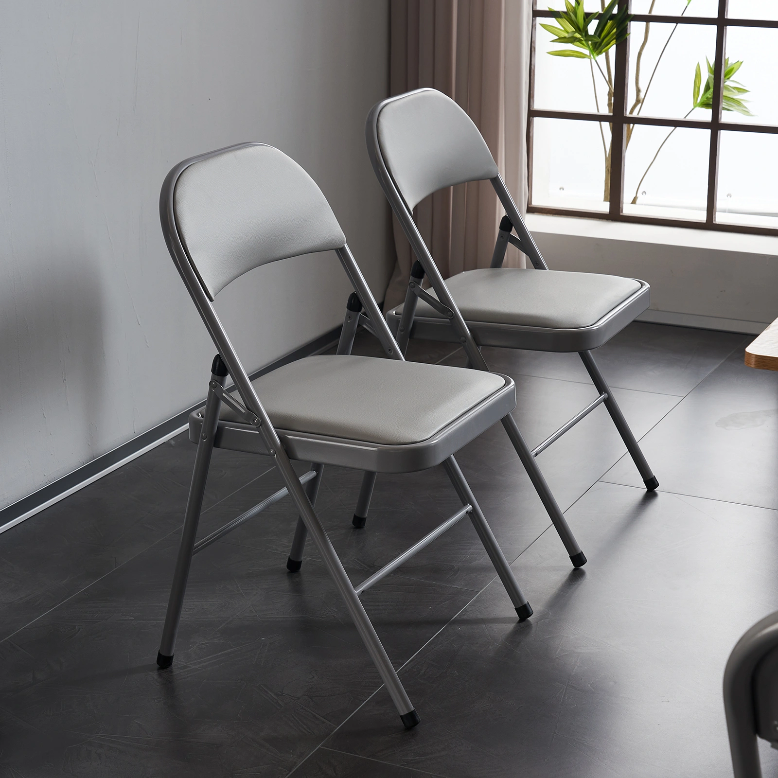 4pcs Elegant Foldable Iron & PVC Chairs for Convention & Exhibition Gray view 35