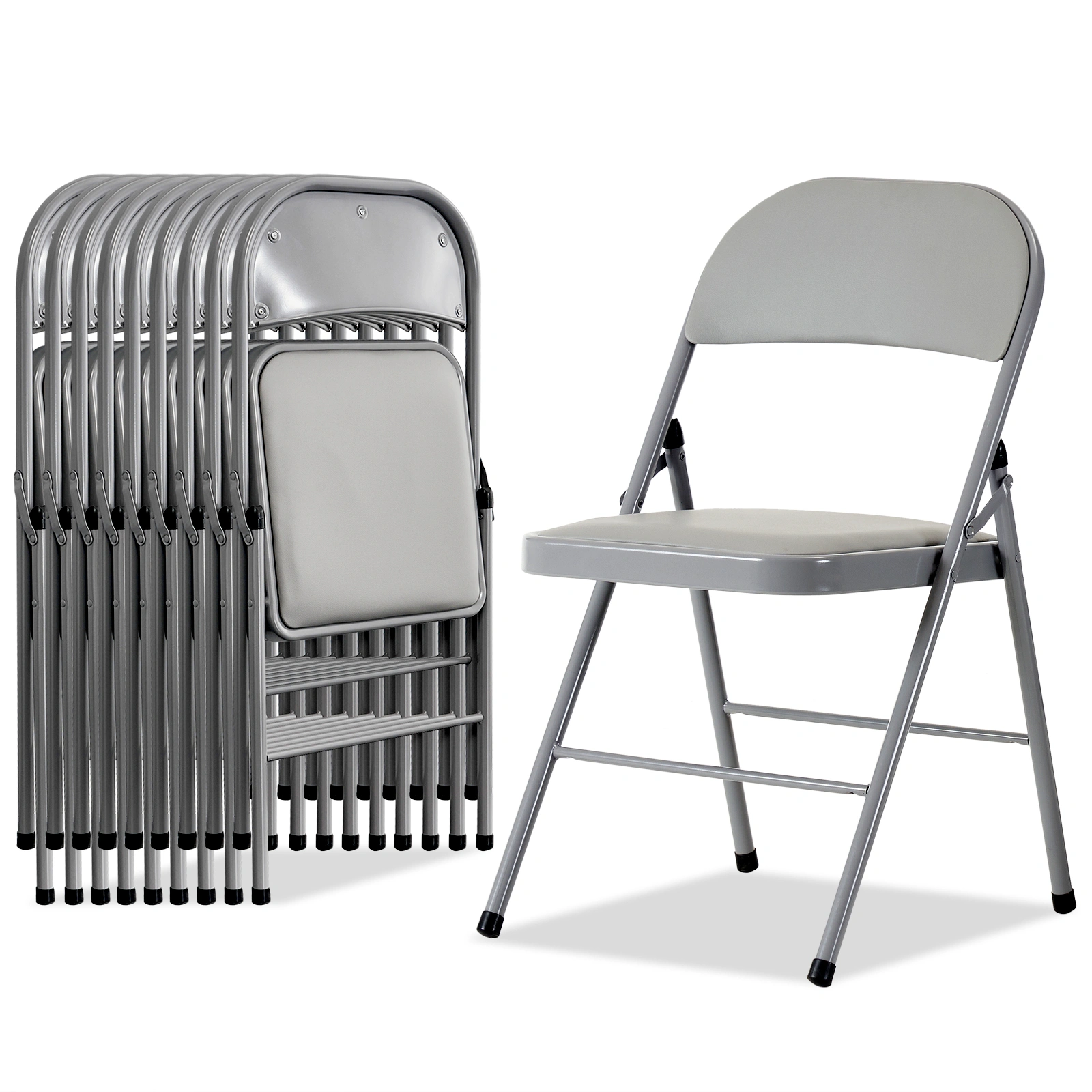 4pcs Elegant Foldable Iron & PVC Chairs for Convention & Exhibition Gray view 7