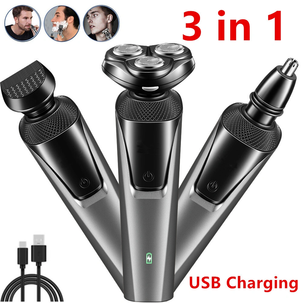 USB Rechargeable 3-in-1 Men's Beard Trimmer Nose Hair & Face Shaver, Professional Multi-function Trimming & Shaving Grooming Kit