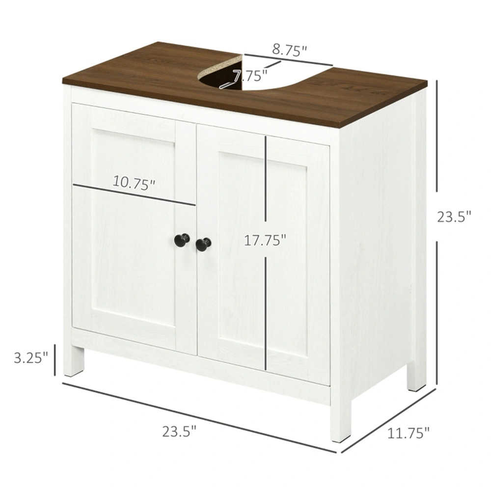 Under Sink Cabinet with Double Doors, Pedestal Sink Storage Organizer, Antique White & Walnut Finish, Walnut-AS Model view 3