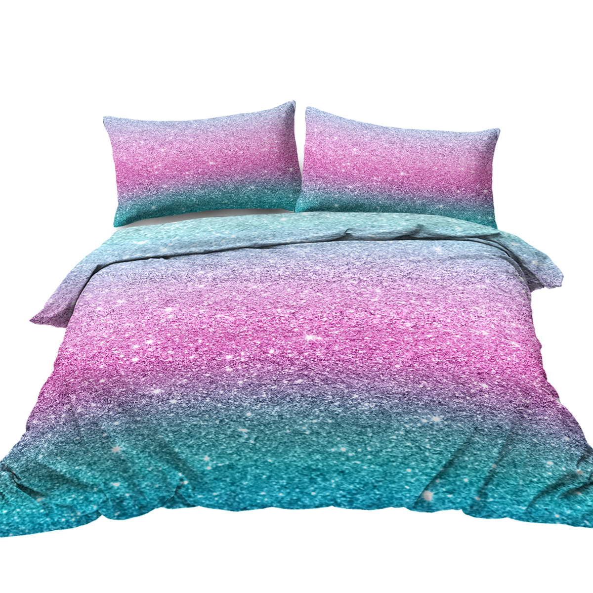 Glitter Duvet Cover 3 Piece Set Queen Size, Turquoise Blue Pink Purple Pastel Colorful Bedspread Comforter Cover Set for Girls Trendy Sparkly Bedding view 2